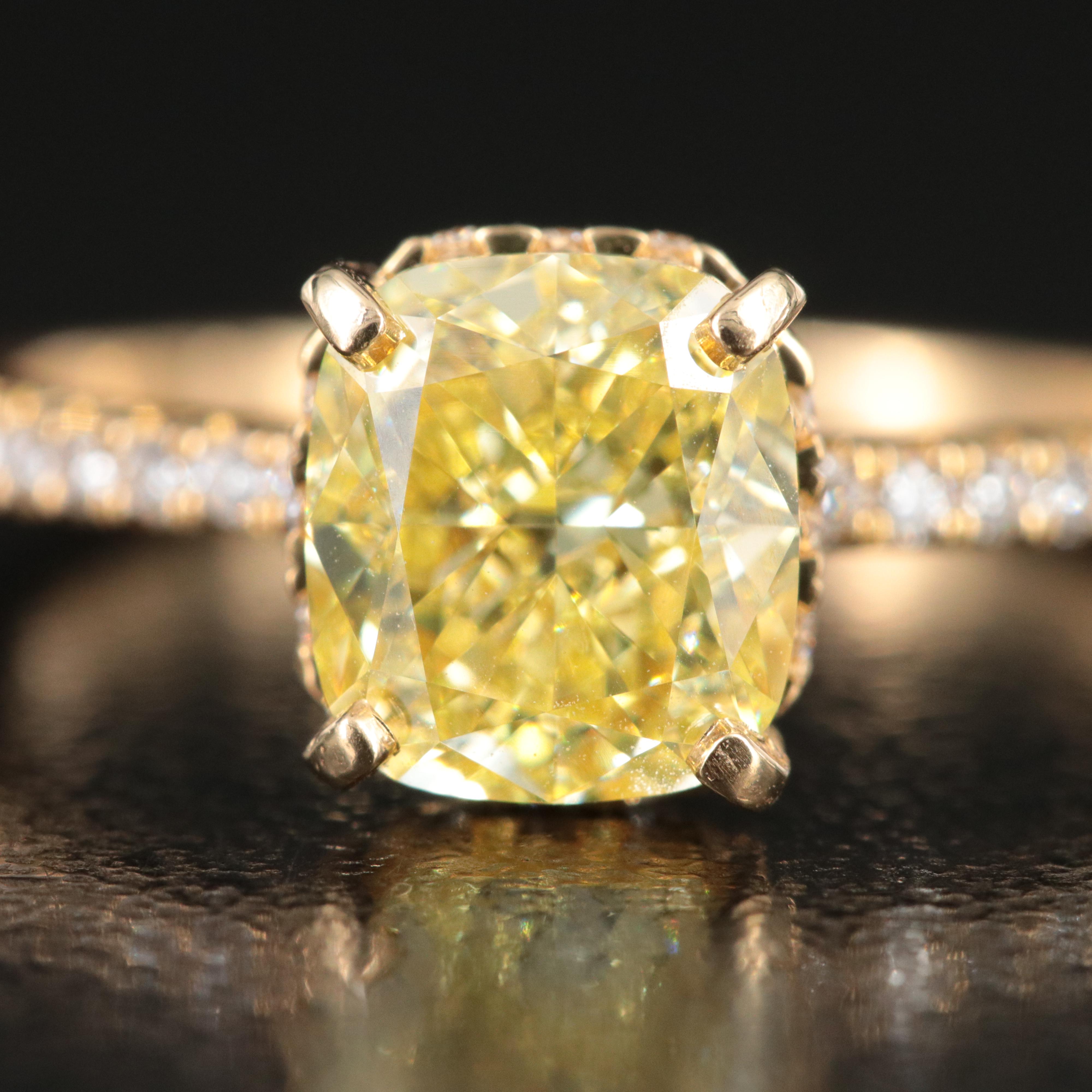 Tiffany & Co. 18K 1.95 CTW Diamond Ring with Fancy Yellow Center and GIA Report
