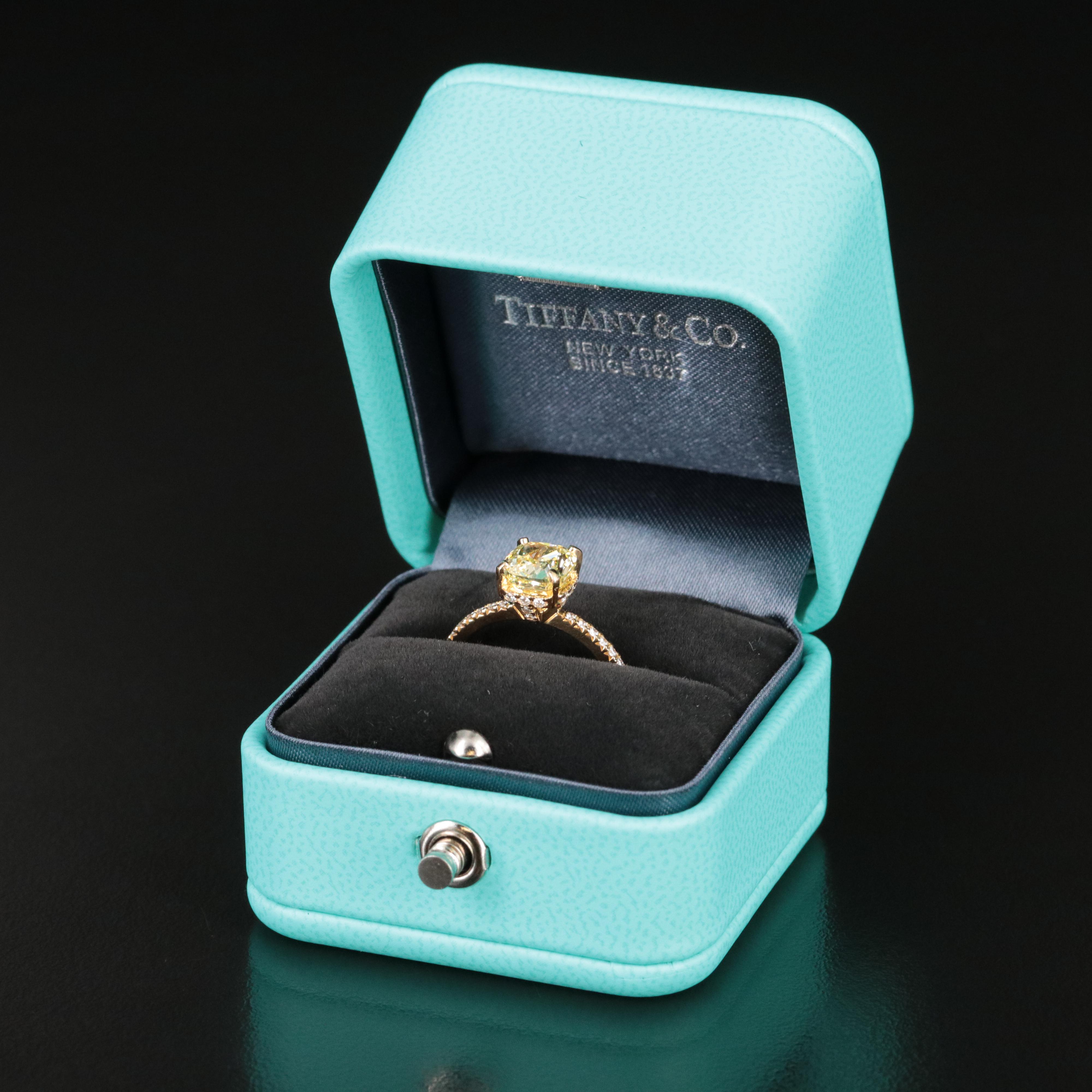 Tiffany & Co. 18K 1.95 CTW Diamond Ring with Fancy Yellow Center and GIA Report