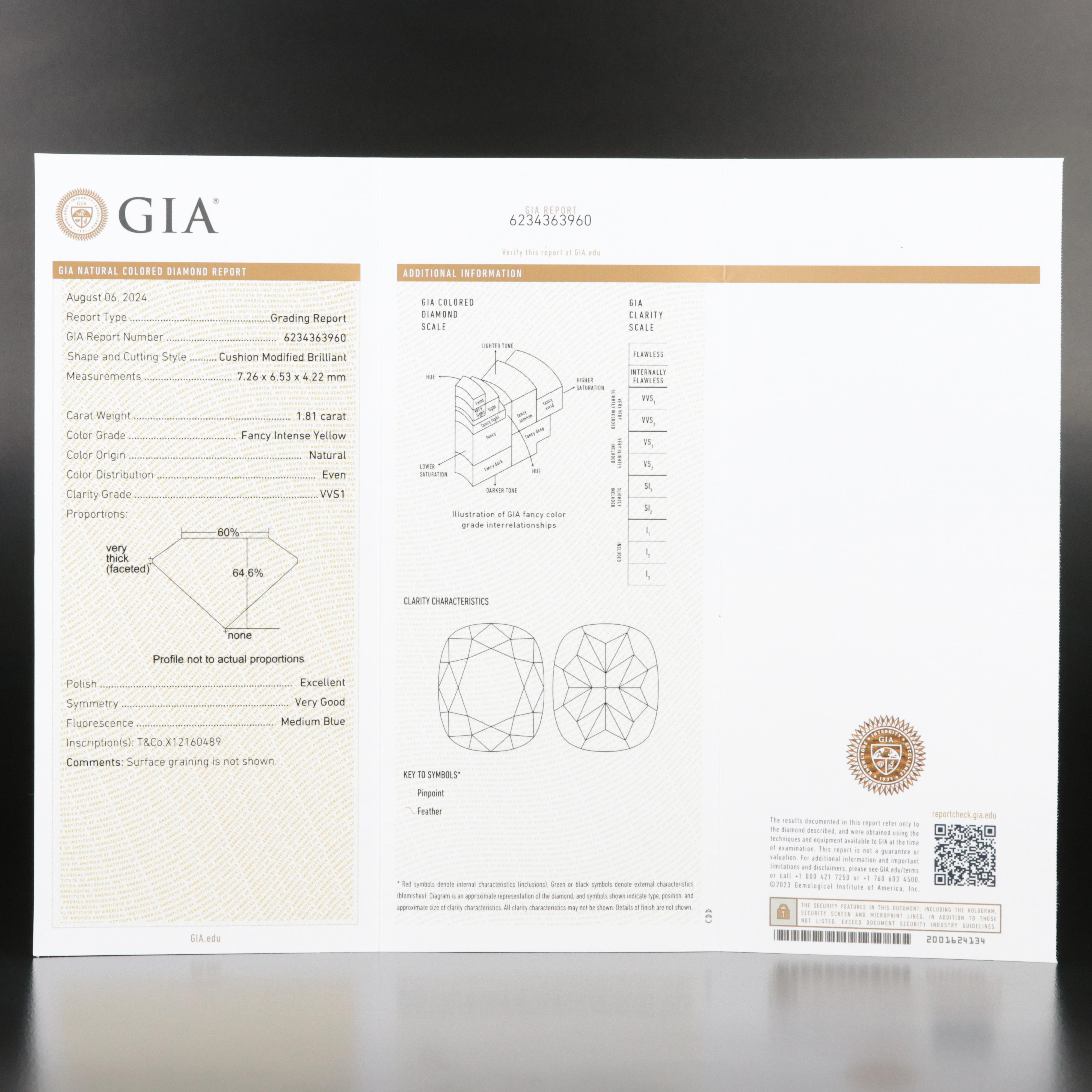 Tiffany & Co. 18K 1.95 CTW Diamond Ring with Fancy Yellow Center and GIA Report