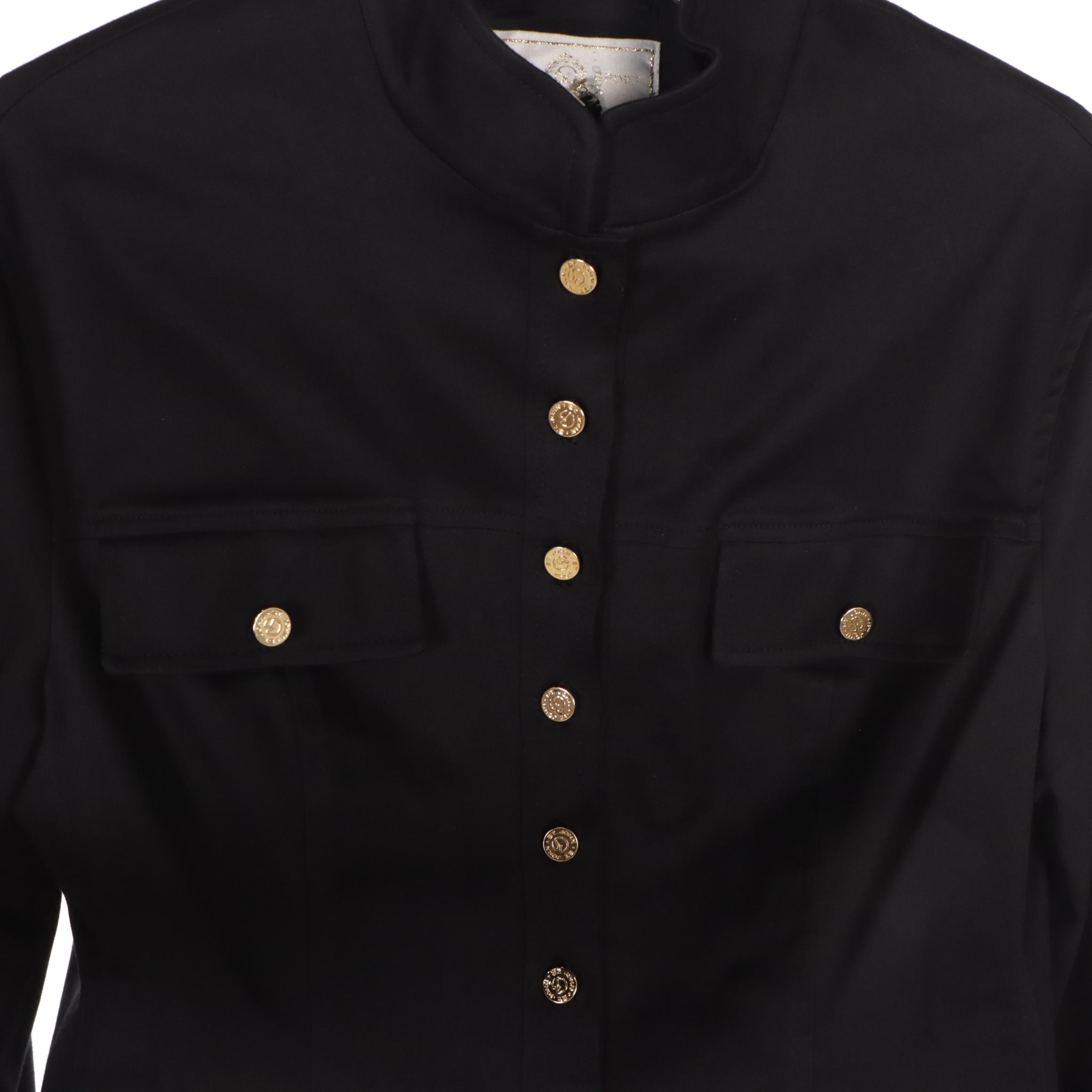 St. John Sport Black Jacket and Navy Blue Pleated Twill Pant