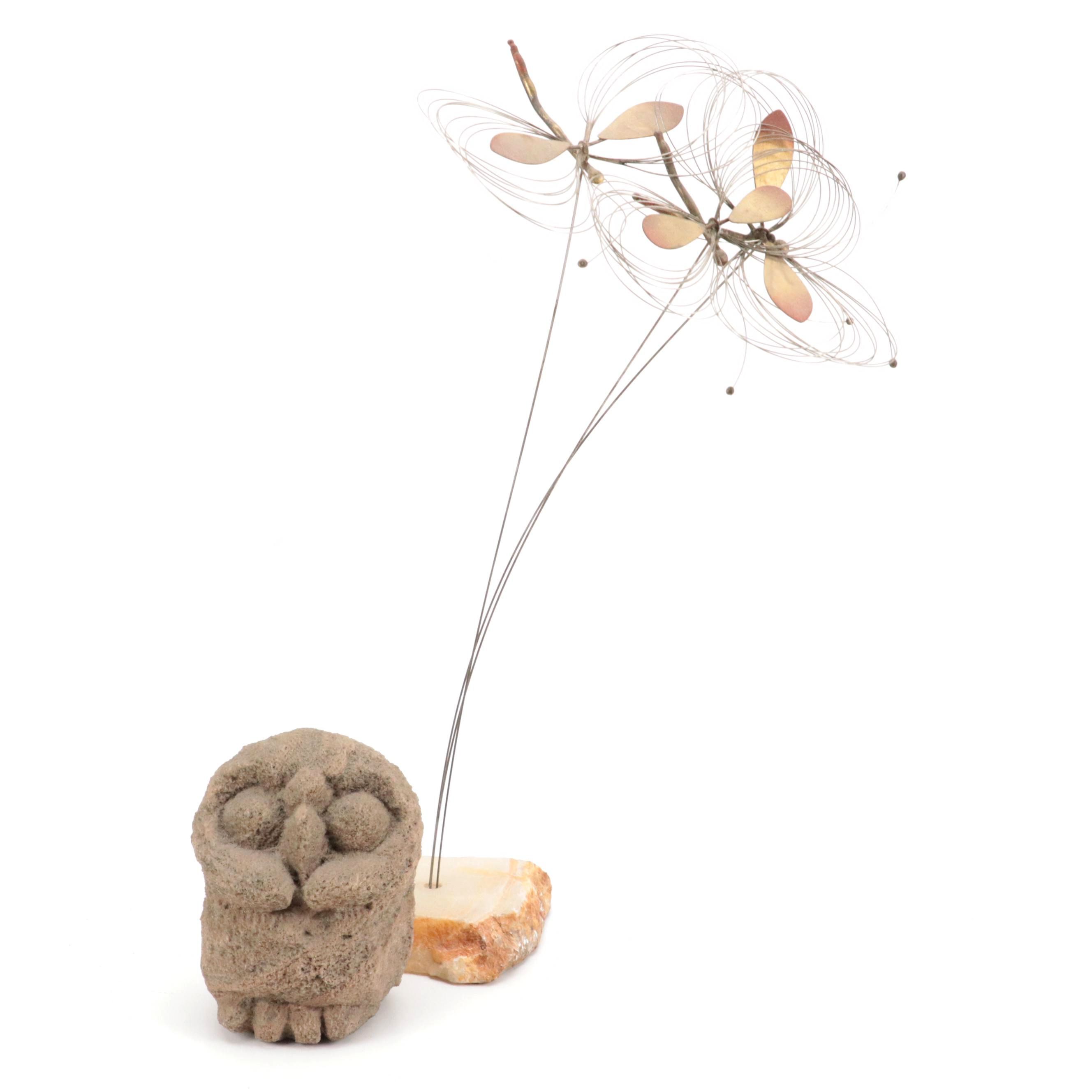 Mid Century Modern Style Dragonfly Sculpture with Other Owl Figurine
