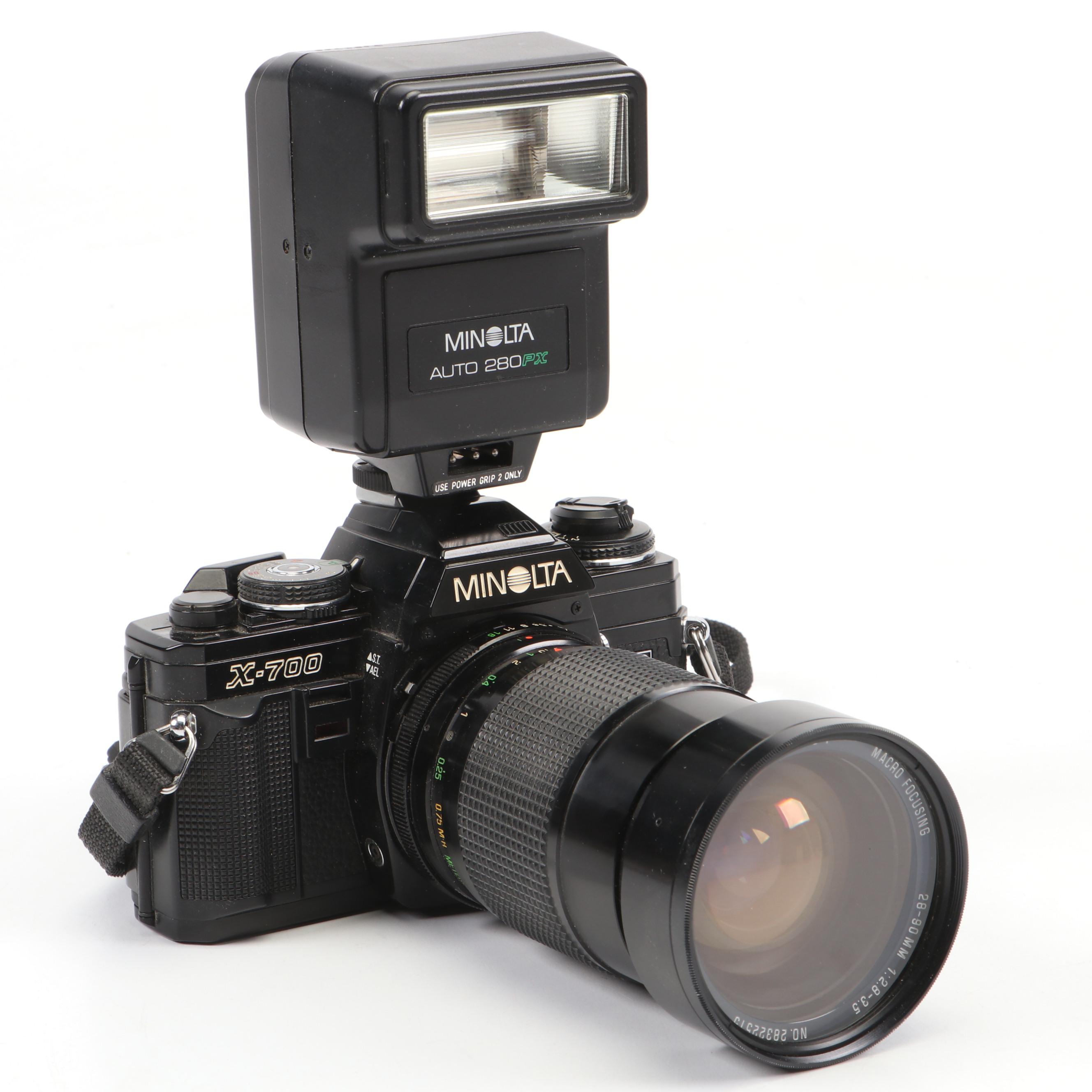 Minolta X-700 Camera and Auto 280PX Flash with More Camera Accessories