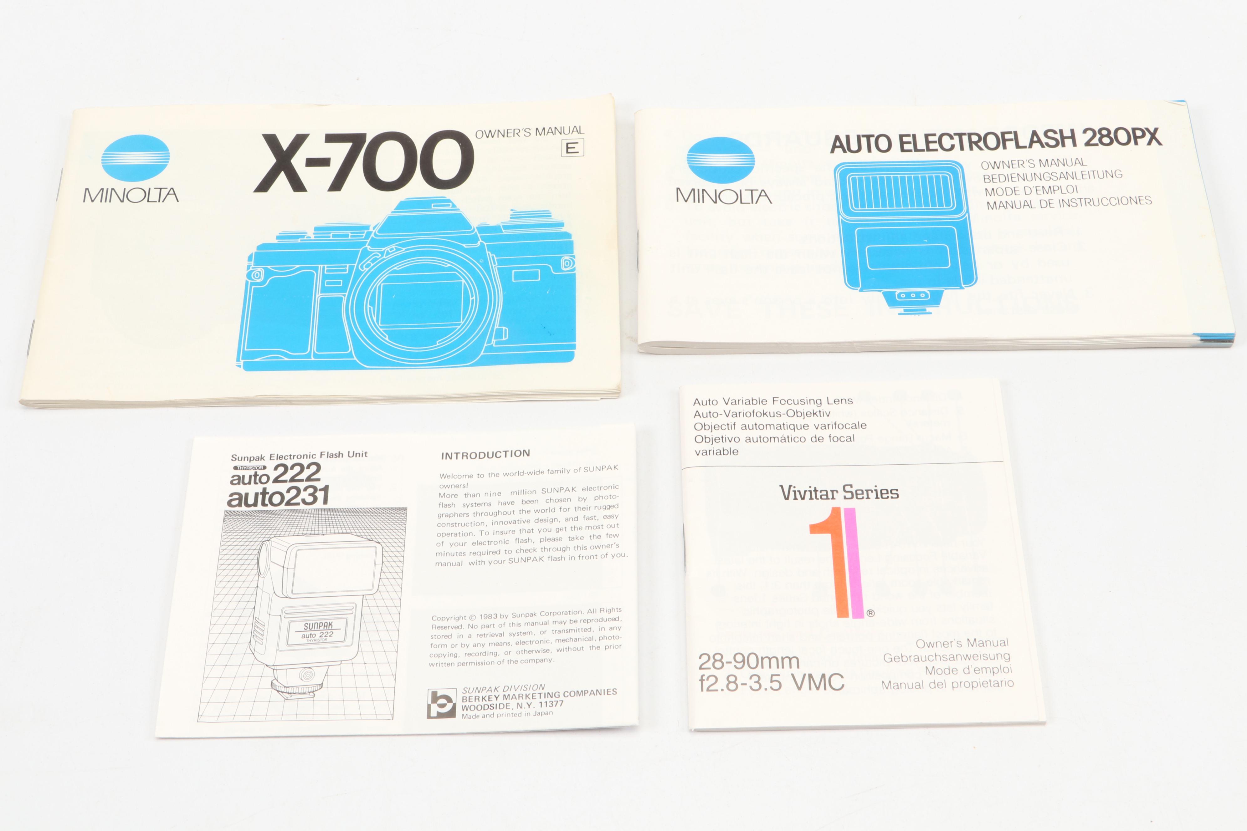 Minolta X-700 Camera and Auto 280PX Flash with More Camera Accessories