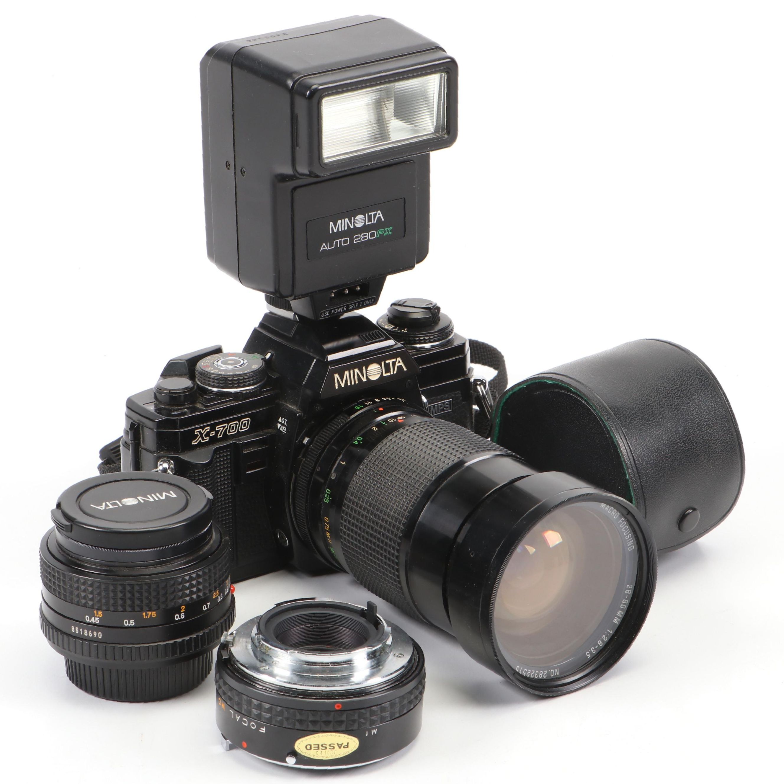 Minolta X-700 Camera and Auto 280PX Flash with More Camera Accessories