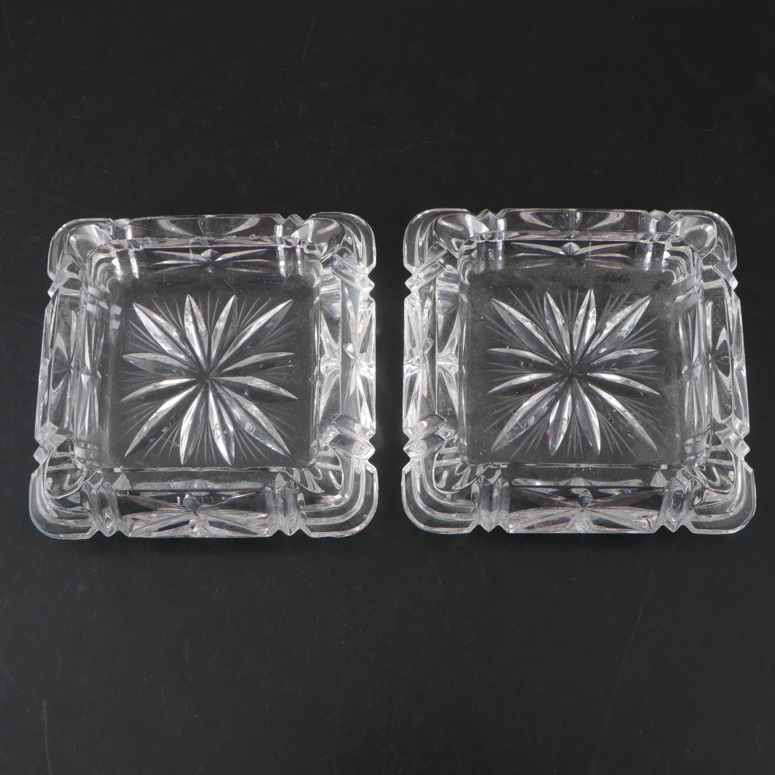 Crystal Ashtrays with Glass Candlesticks and Box