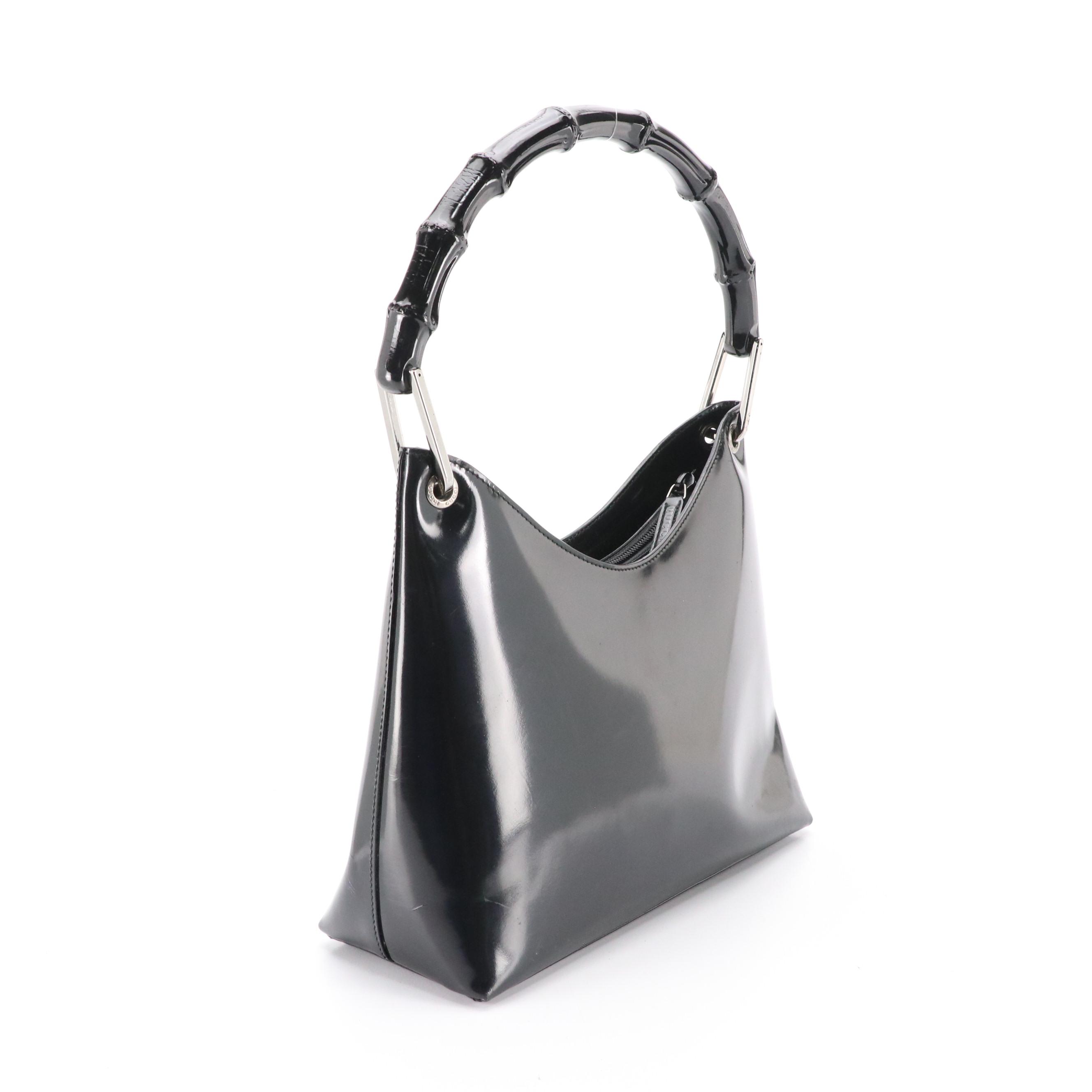 Gucci Bamboo Black Patent Leather Handbag