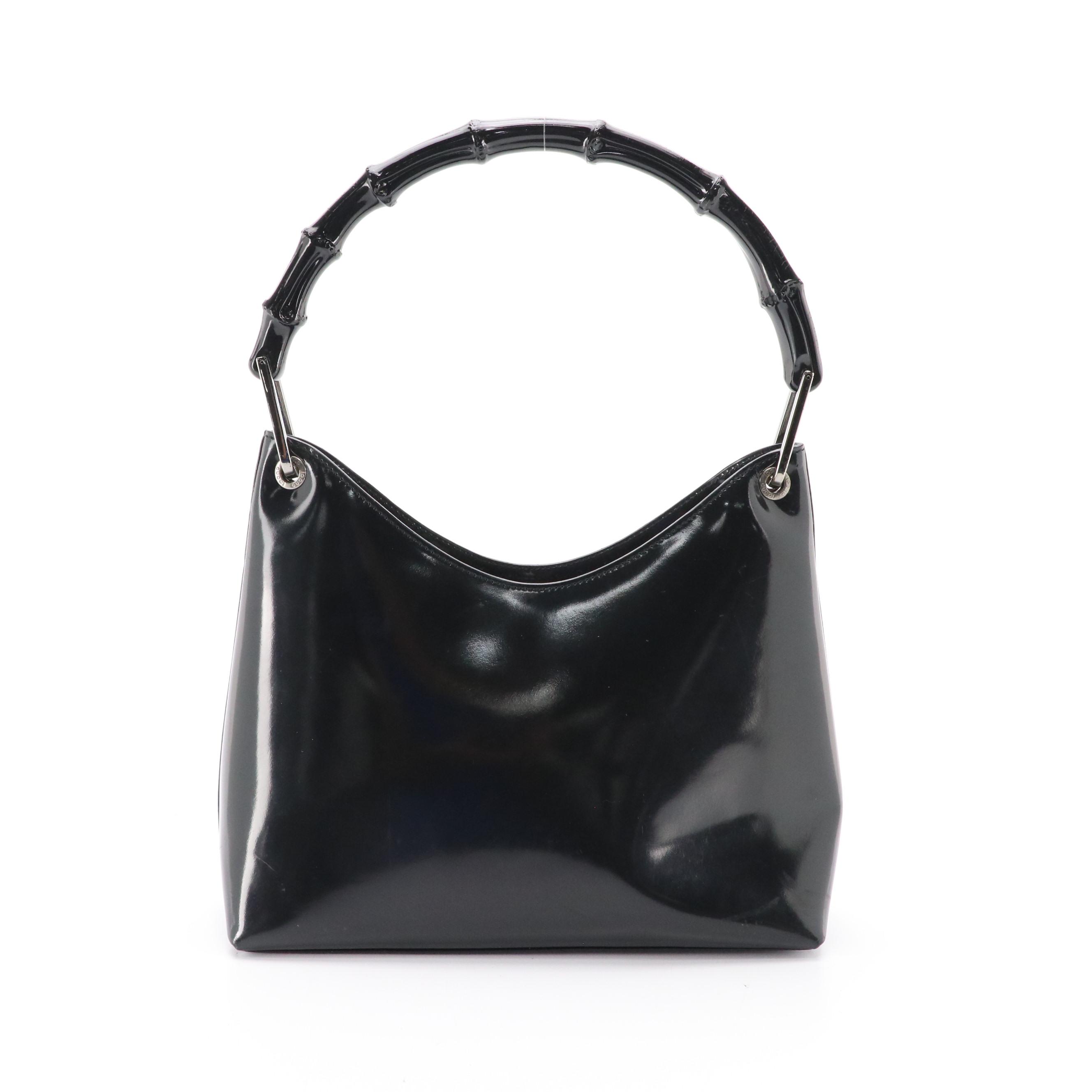 Gucci Bamboo Black Patent Leather Handbag