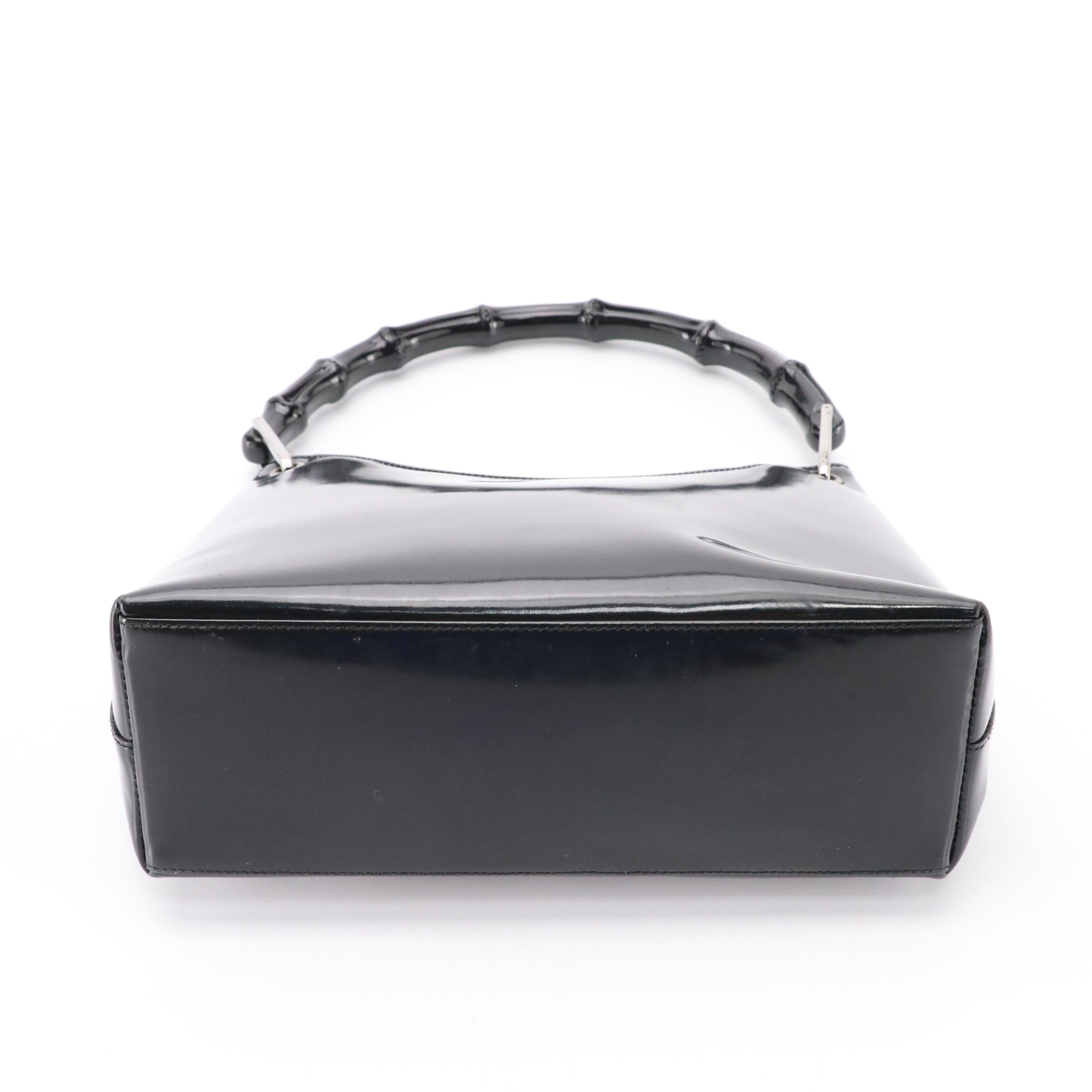 Gucci Bamboo Black Patent Leather Handbag