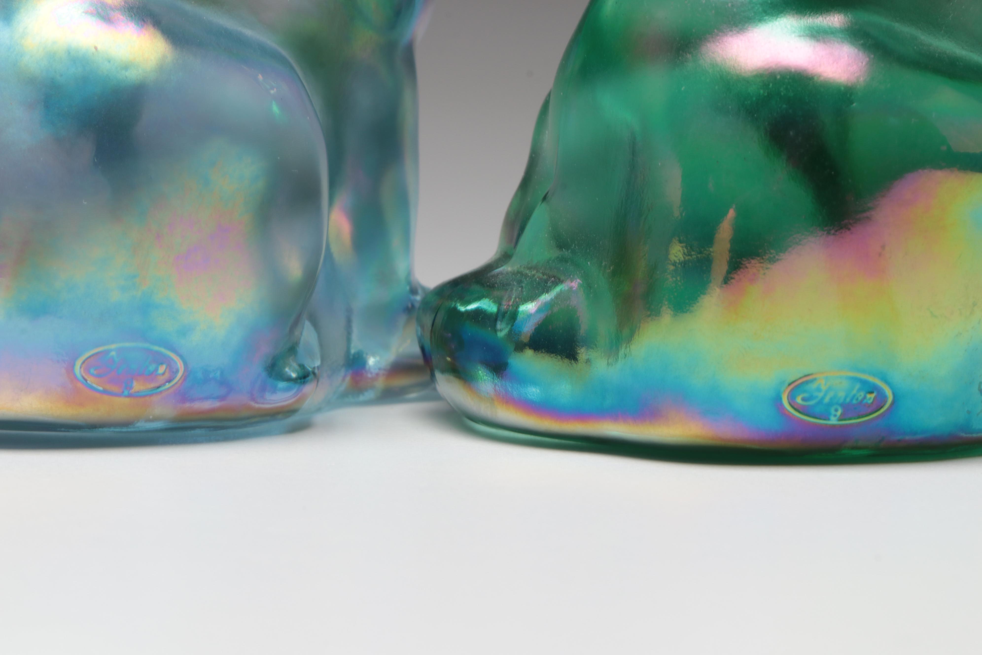 Hand-Painted Glass Fenton Seated Cat Figurines, Mid to Late 20th C.