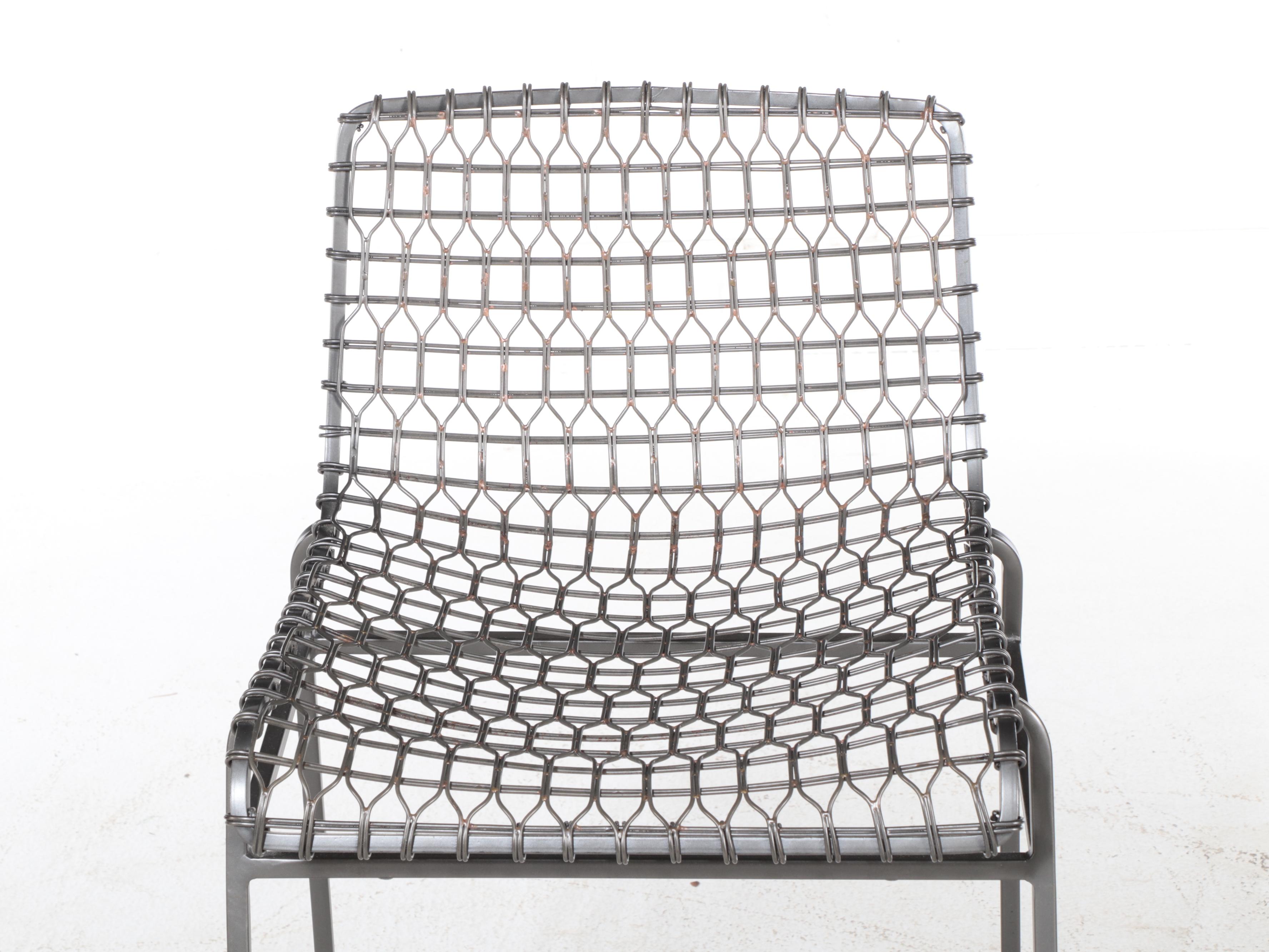 Four Crate & Barrel "Tig Metal" Iron and Brass Counter Stools