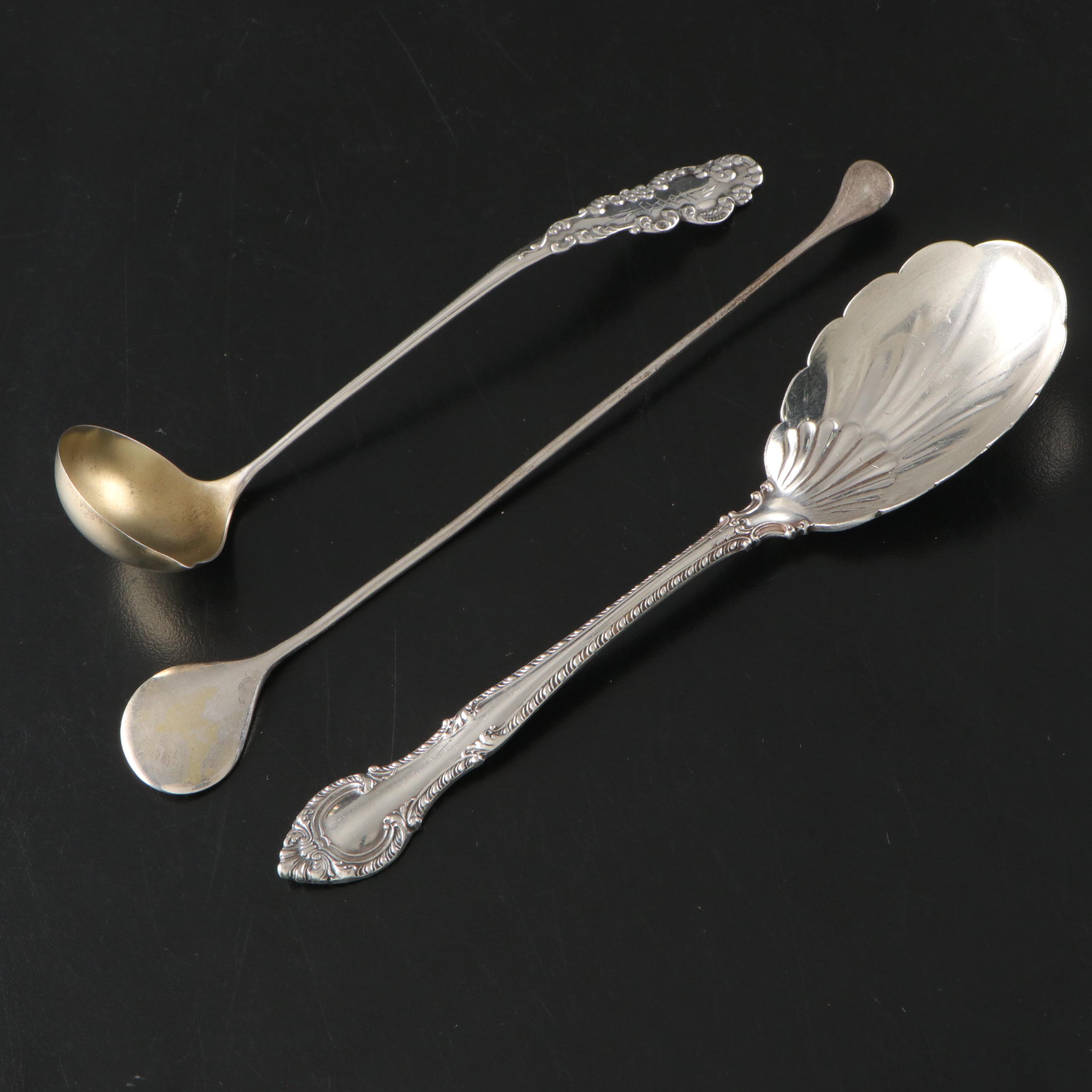 Mexican Sterling Cocktail Stirrer Spoon with Other Sterling Serving Spoons