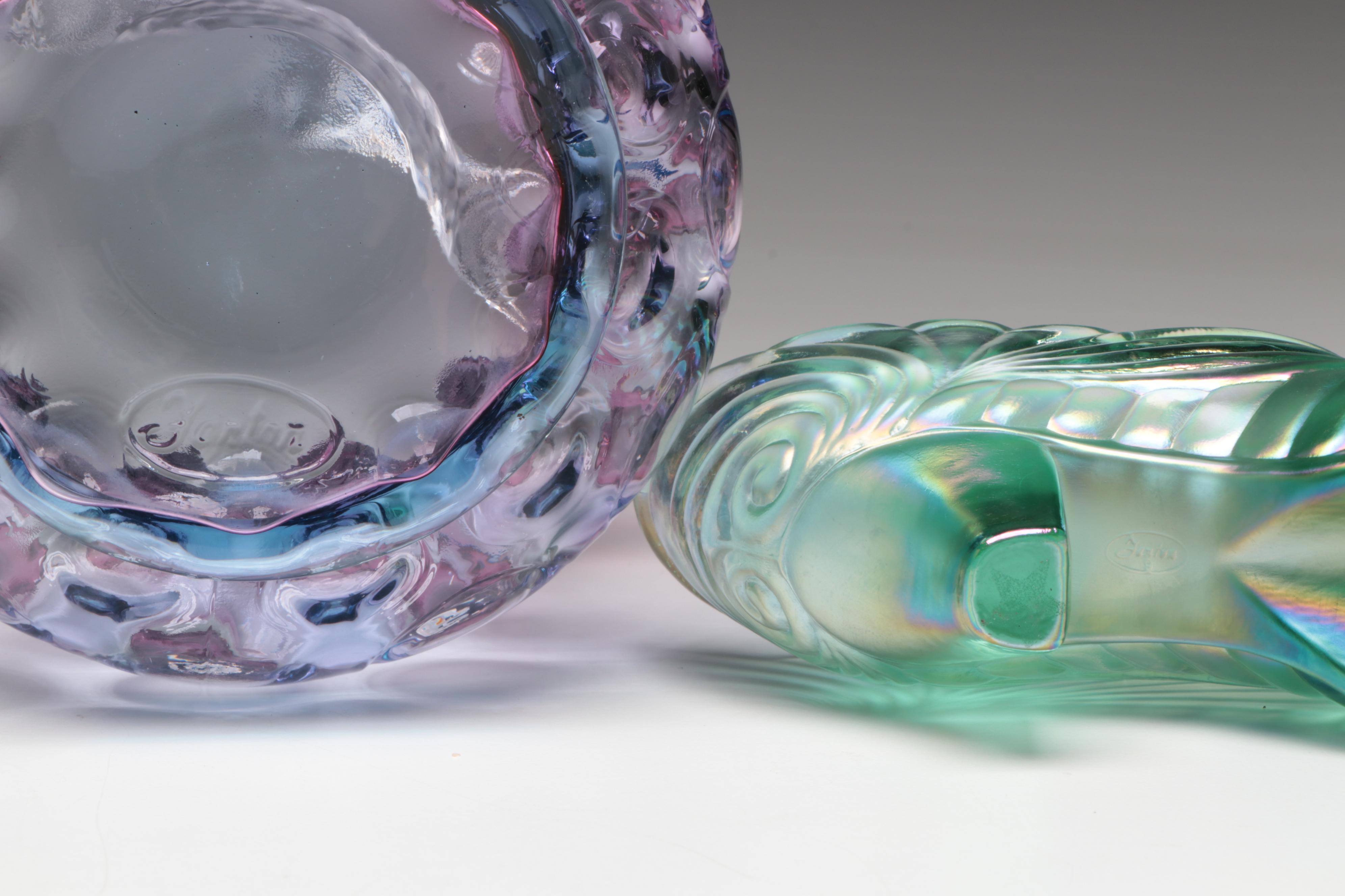 Fenton Hand-Painted Glass Floral Vase with Basket and Shoe Figurine