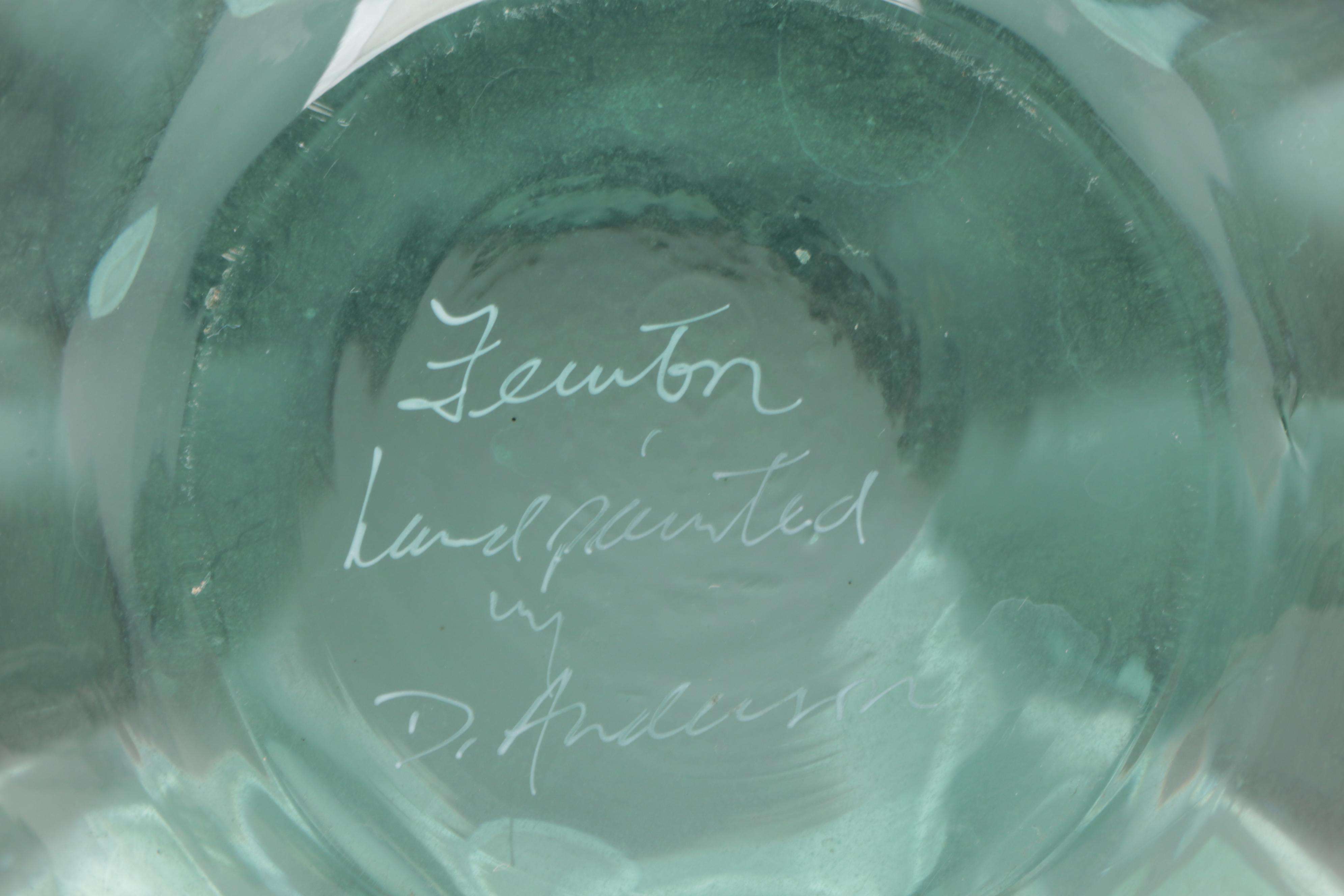 Fenton Hand-Painted Glass Floral Vase with Basket and Shoe Figurine