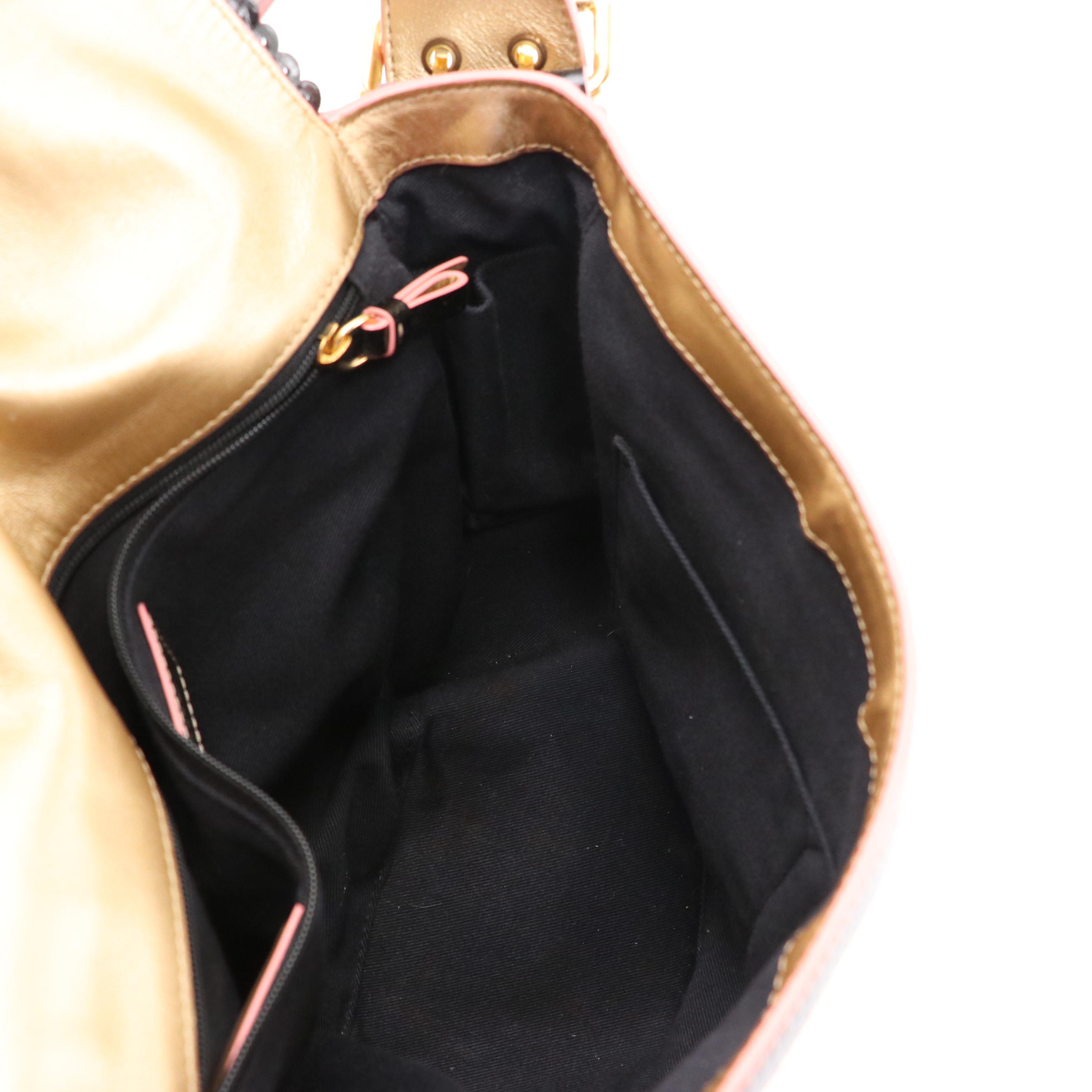 Loewe White Anagram and Black Patent Leather Messenger Bag with Pink Trim