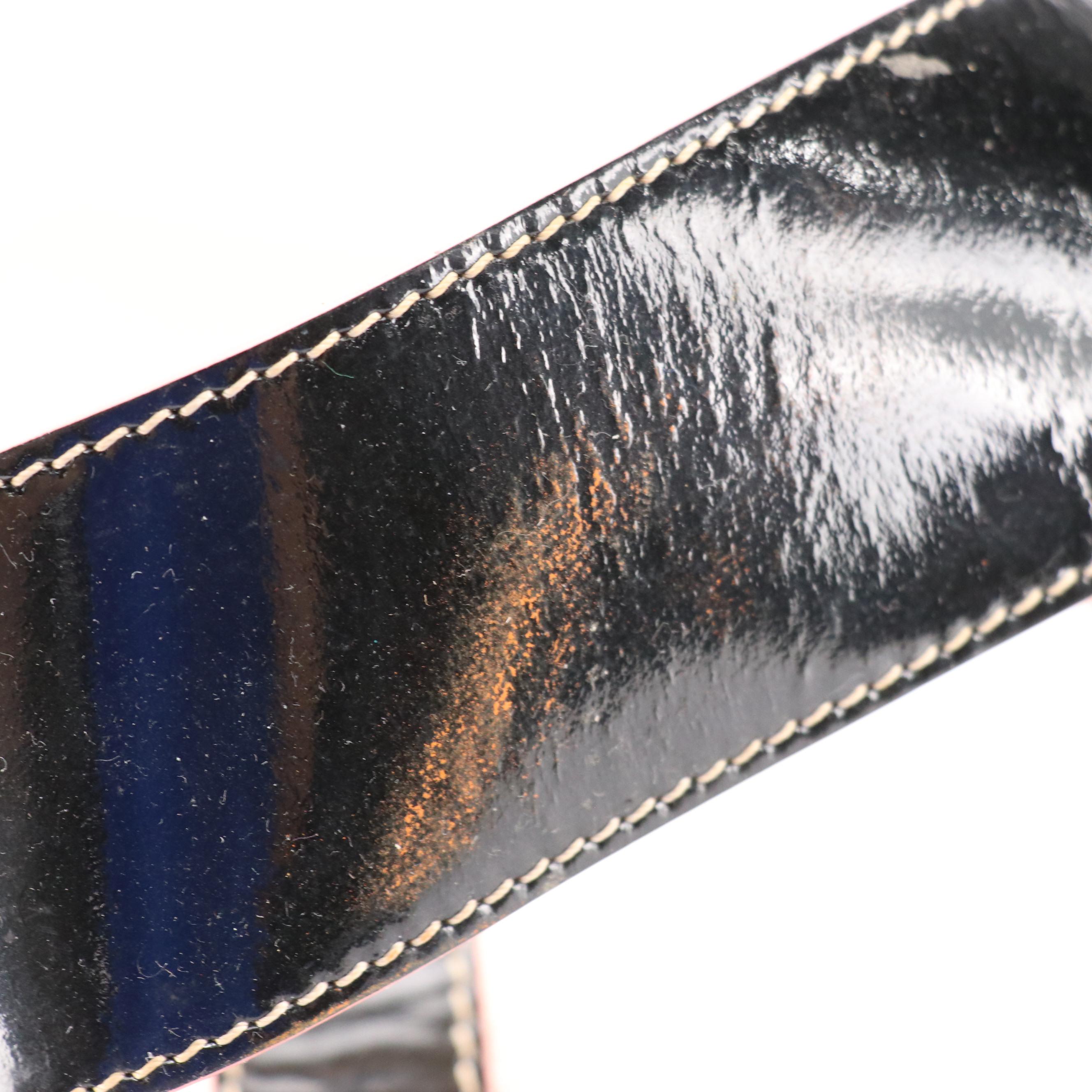 Loewe White Anagram and Black Patent Leather Messenger Bag with Pink Trim