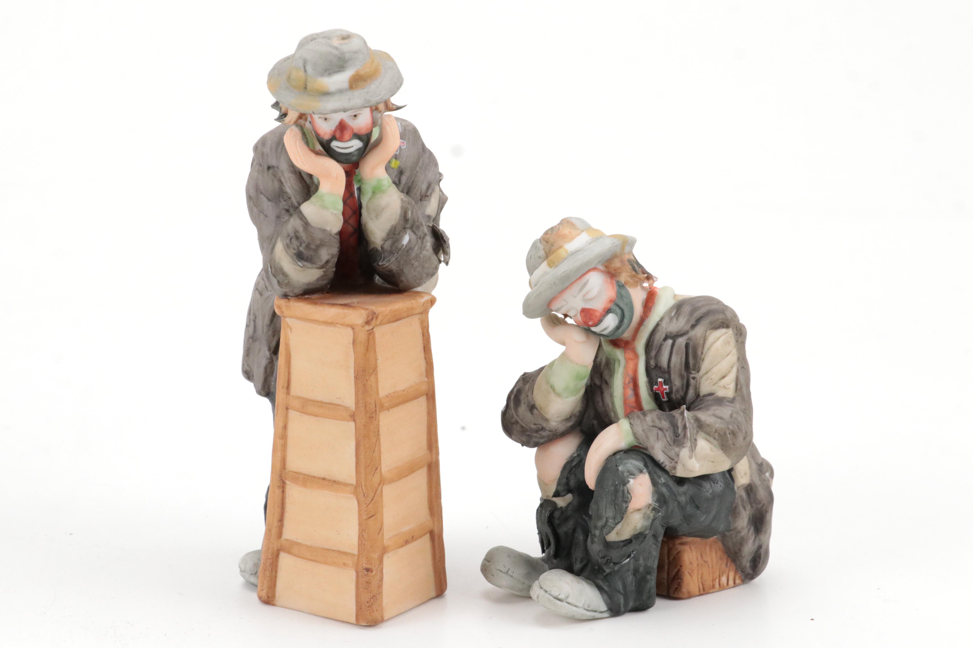 Flambro Emmett Kelly Jr. Clown Figurines with Dynasty "Clyde the Clown" Doll