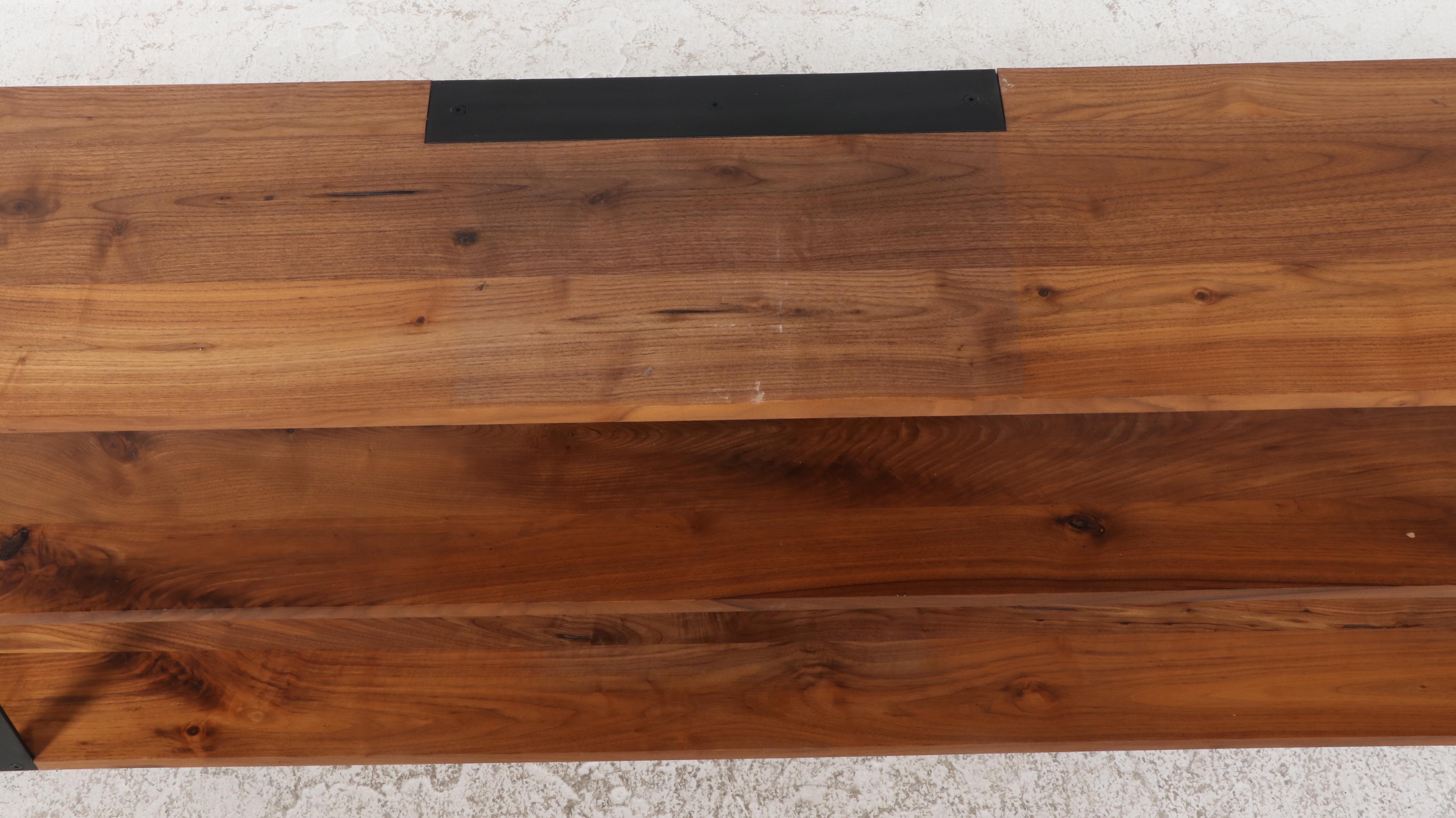 Crate & Barrel "Austin" Walnut and Matte Black Steel Three-Tier Media Console