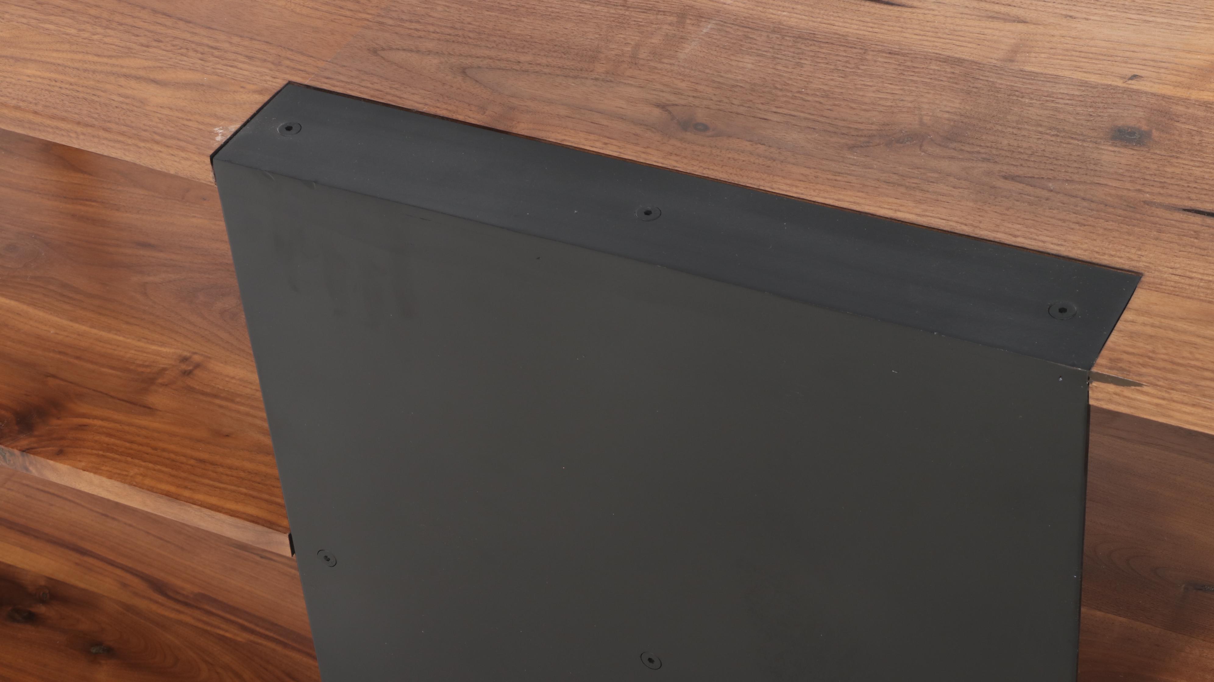 Crate & Barrel "Austin" Walnut and Matte Black Steel Three-Tier Media Console