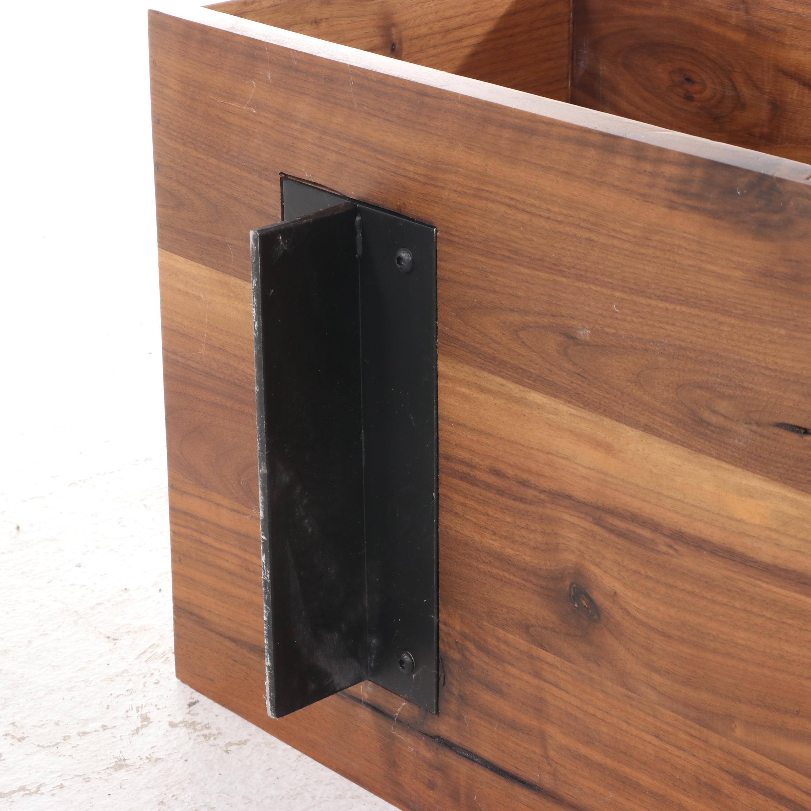 Crate & Barrel "Austin" Walnut and Matte Black Steel Three-Tier Media Console