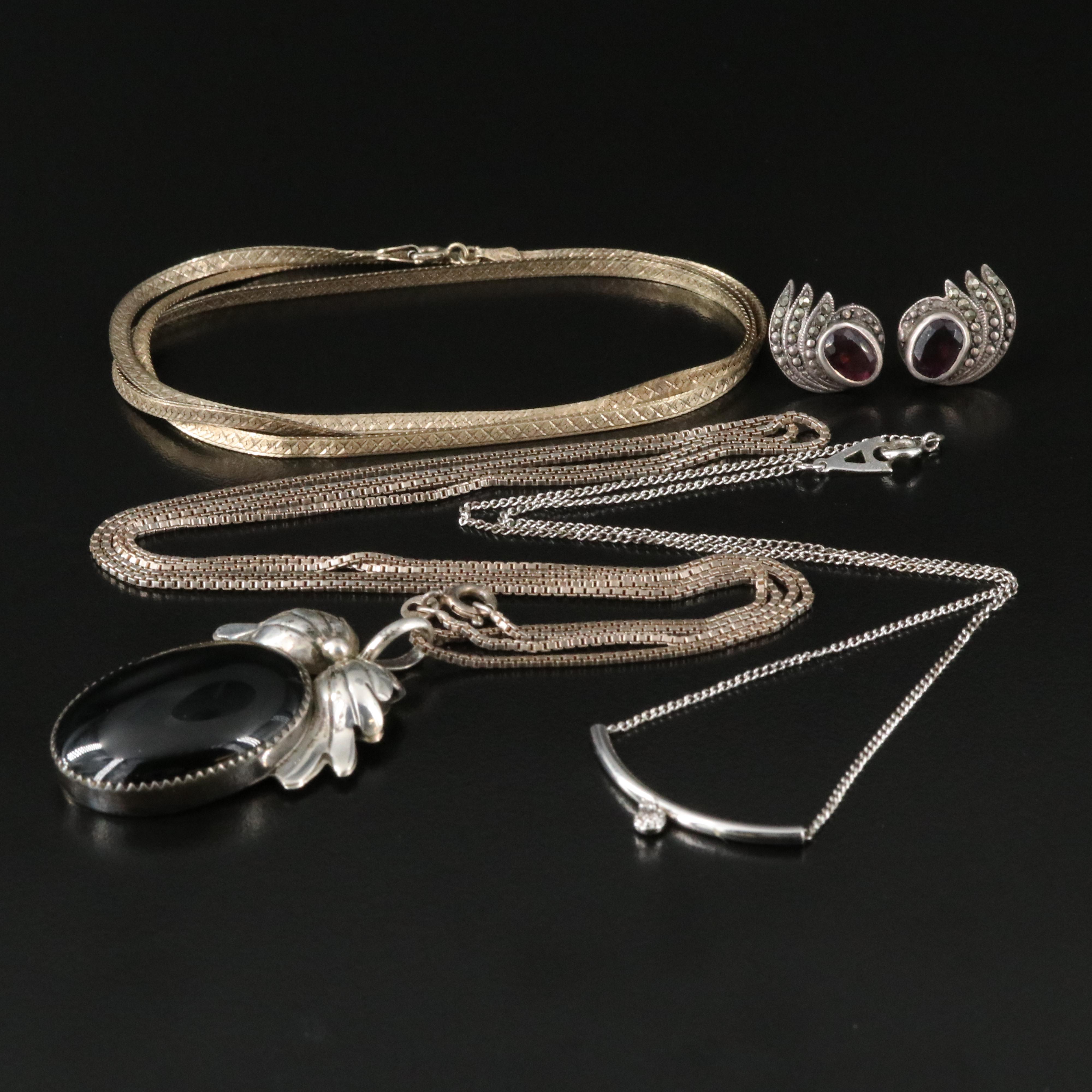 Sterling Necklaces and Earrings Including Black Onyx and Diamond