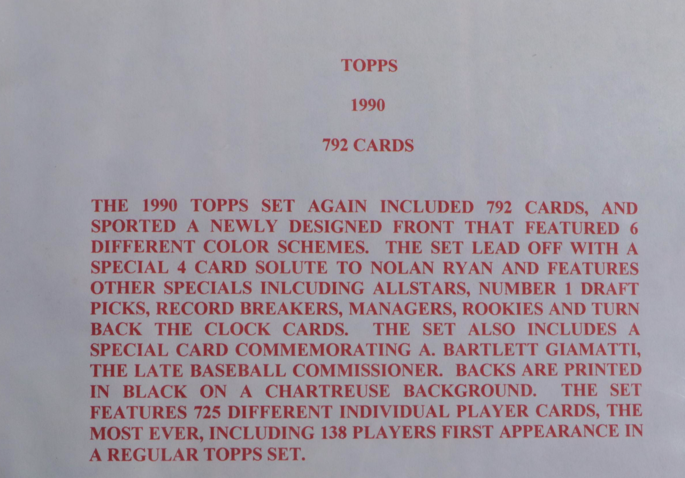 1988, 1989, and 1990 Topps Baseball Card Sets Featuring Nolan Ryan, Ken Griffey