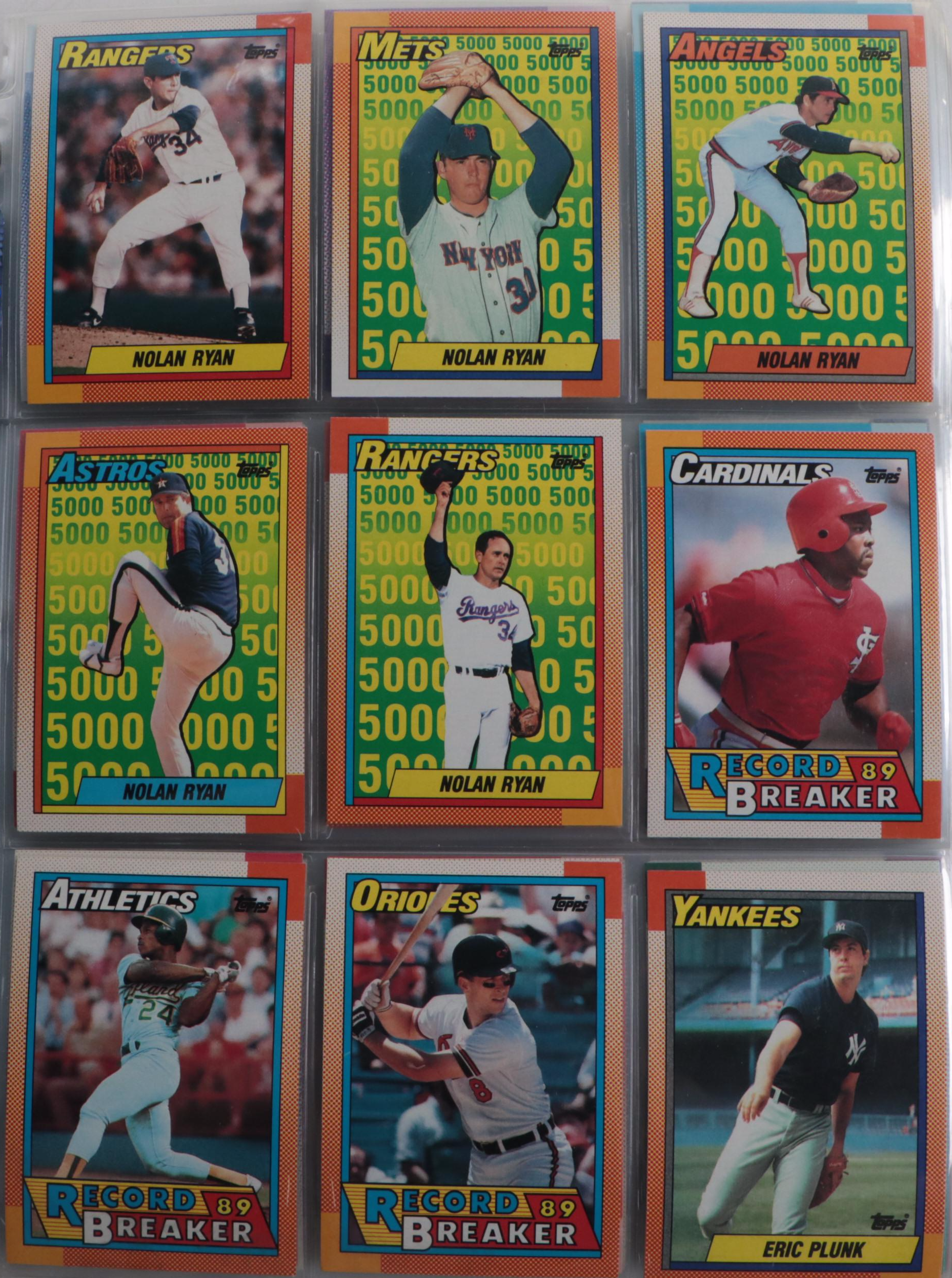 1988, 1989, and 1990 Topps Baseball Card Sets Featuring Nolan Ryan, Ken Griffey