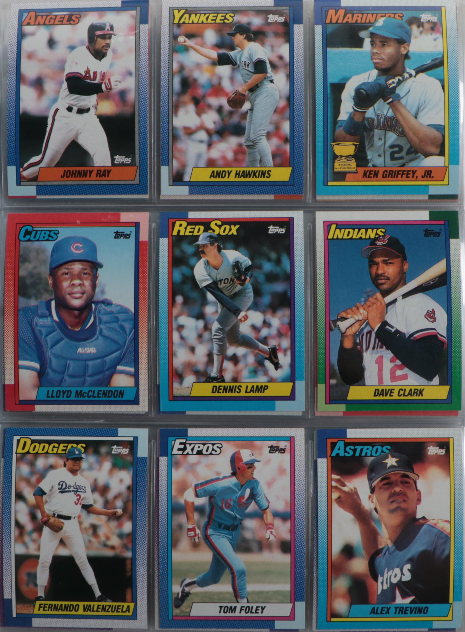 1988, 1989, and 1990 Topps Baseball Card Sets Featuring Nolan Ryan, Ken Griffey