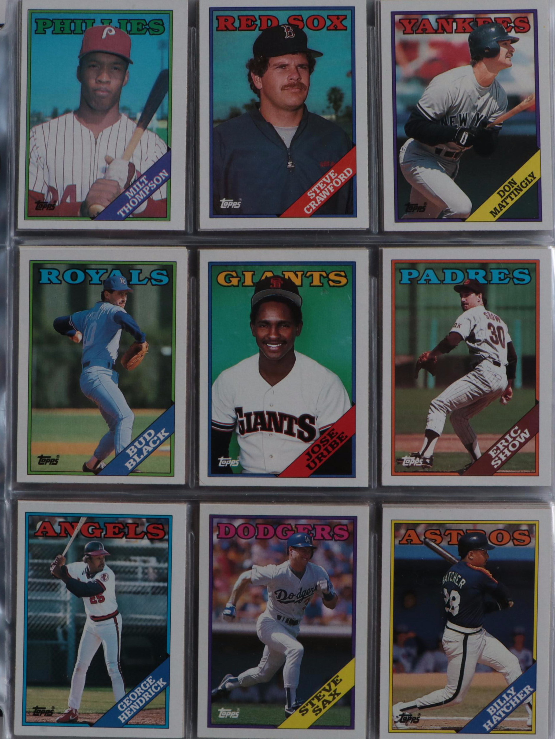 1988, 1989, and 1990 Topps Baseball Card Sets Featuring Nolan Ryan, Ken Griffey