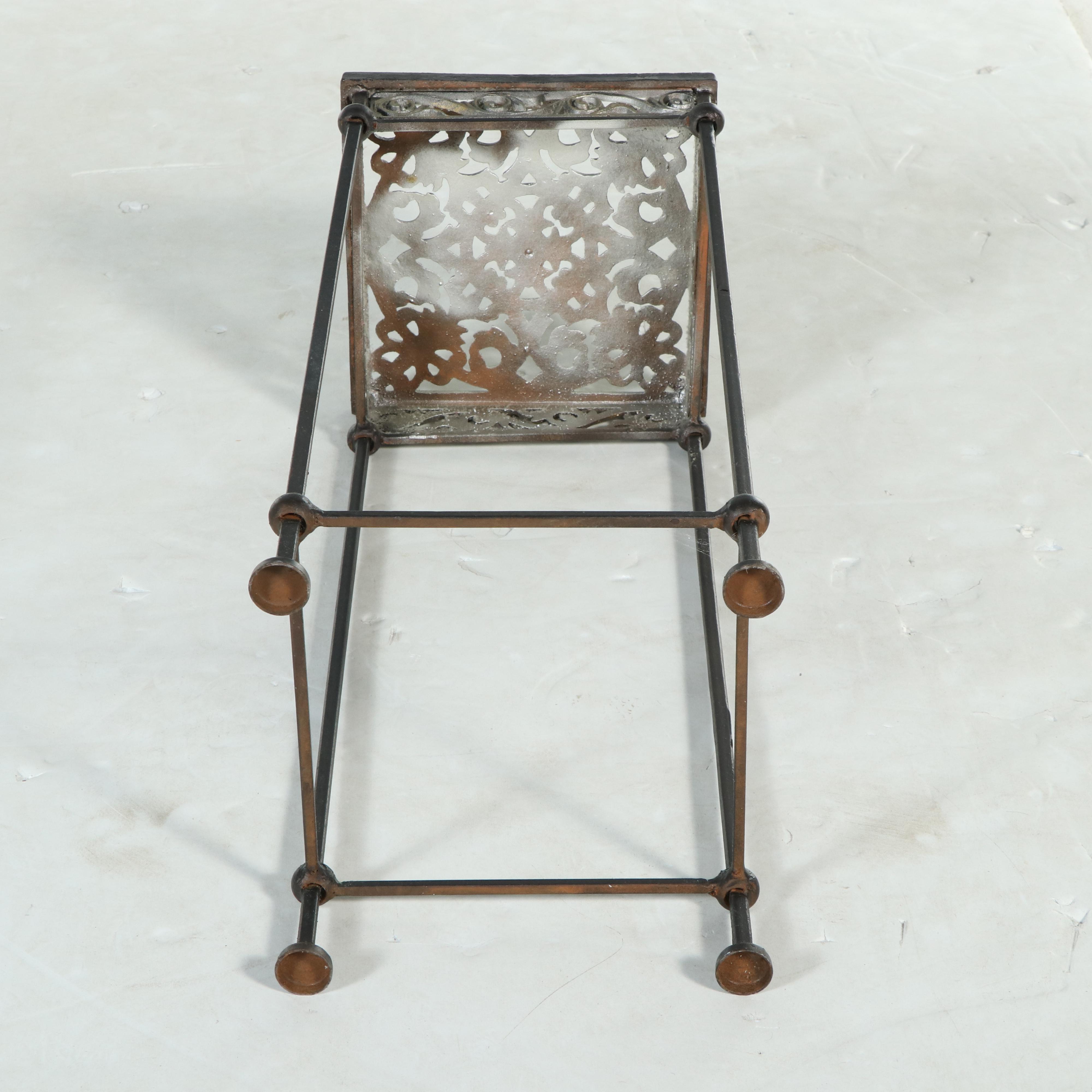 Patinated and Cast Metal Plant Stand with Magazine Rack