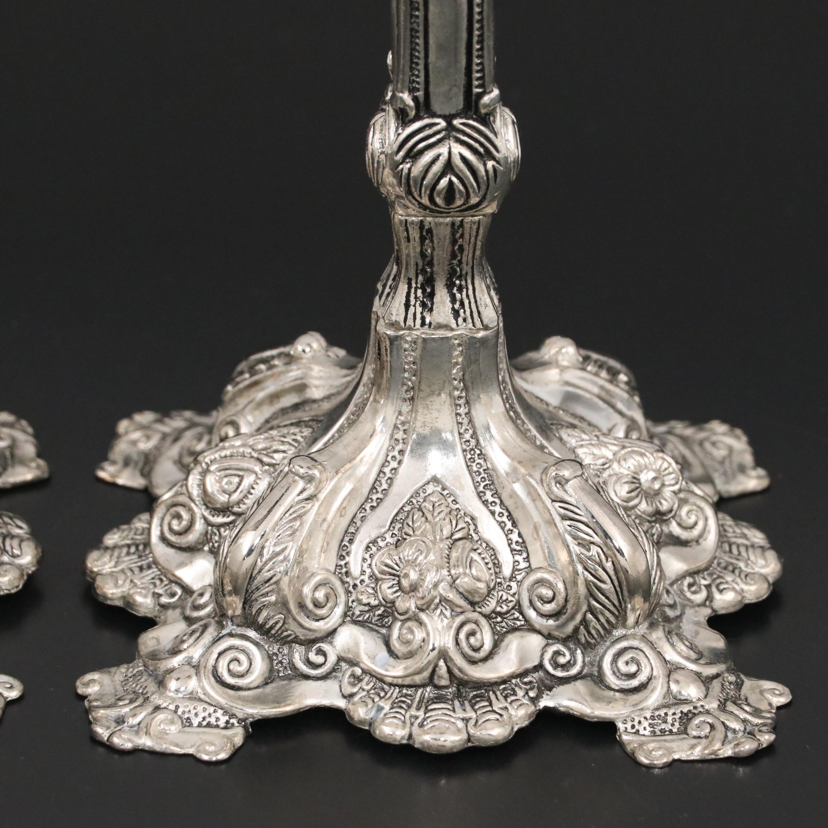 Studio Silversmiths Embossed Silver Plate Candlestick Pair