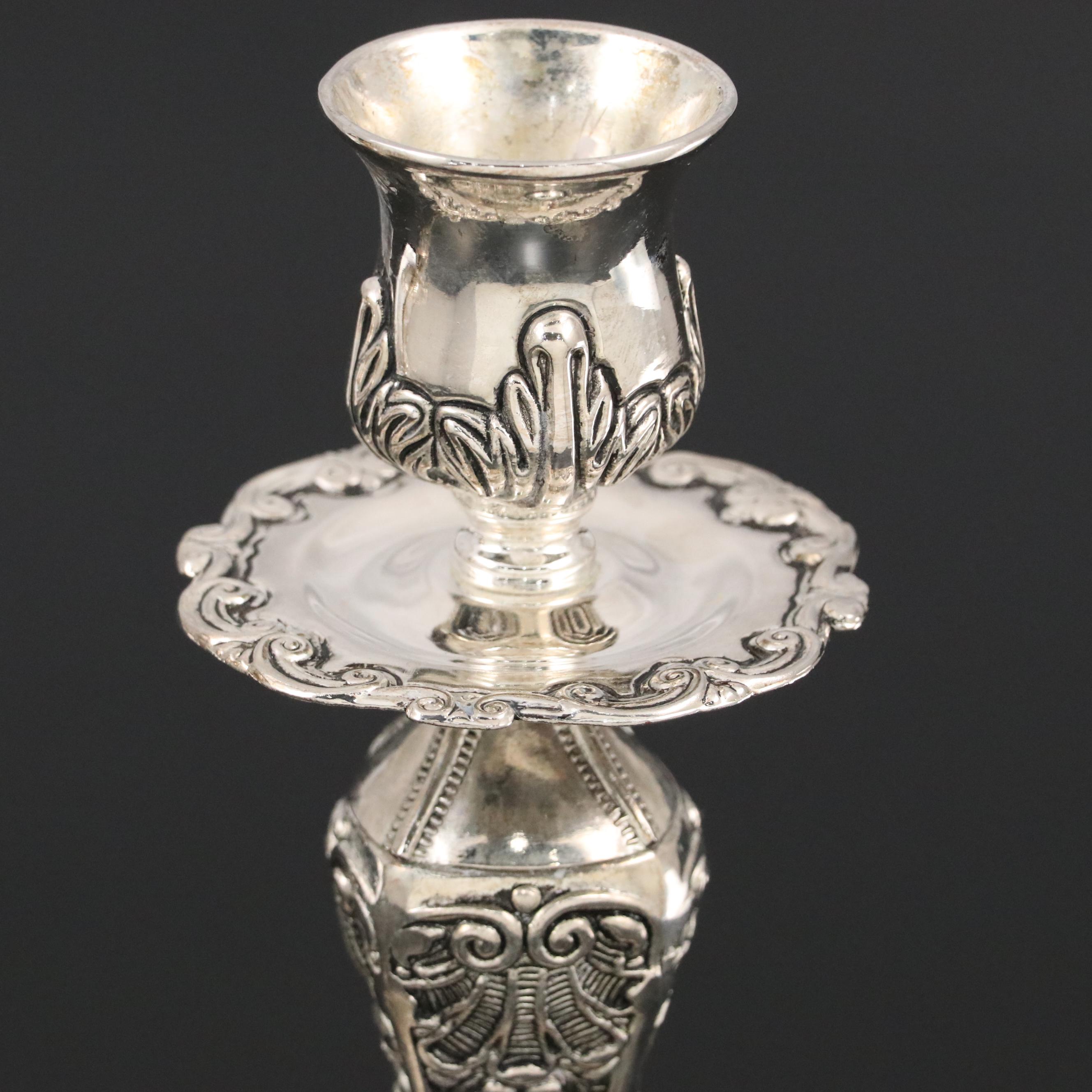 Studio Silversmiths Embossed Silver Plate Candlestick Pair