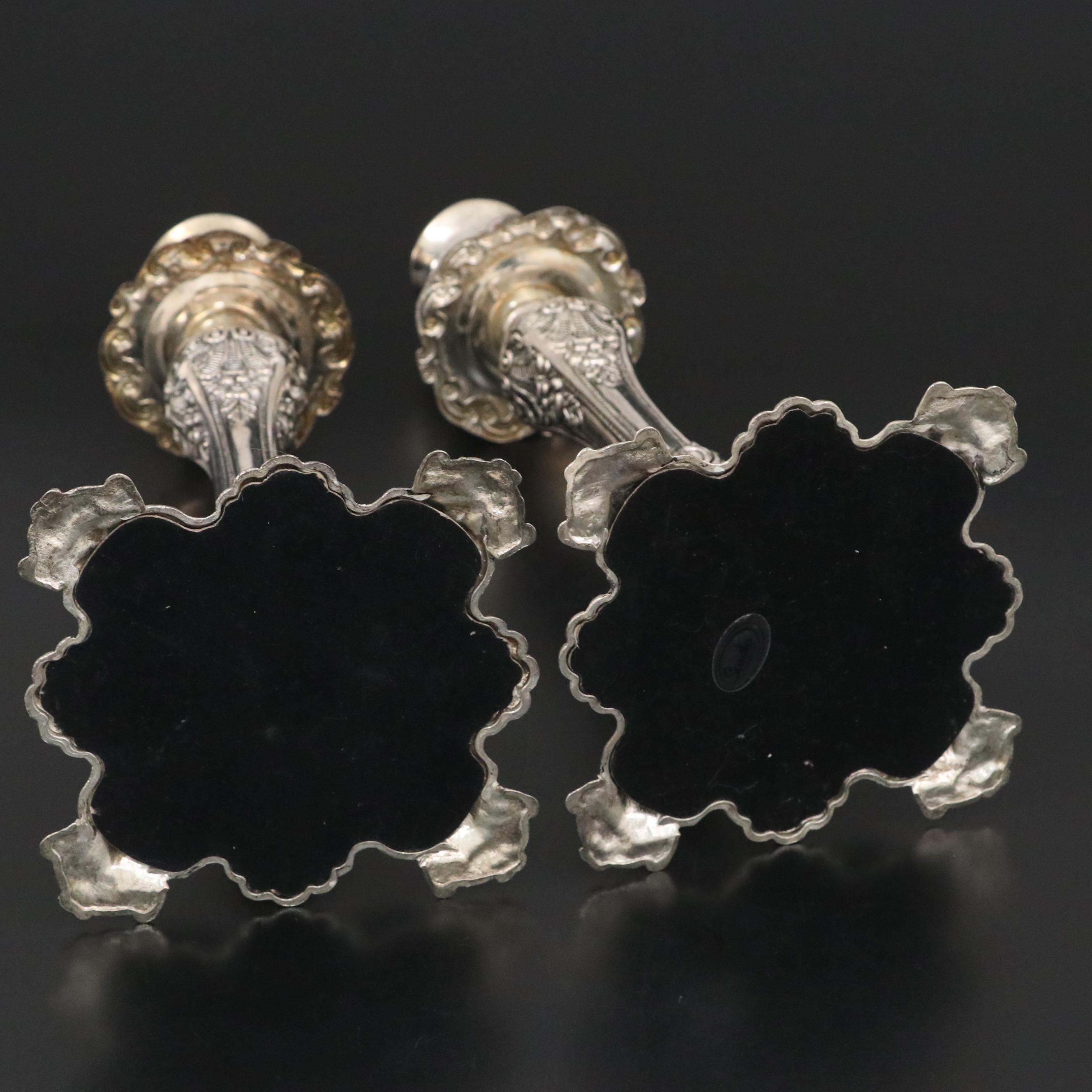 Studio Silversmiths Embossed Silver Plate Candlestick Pair