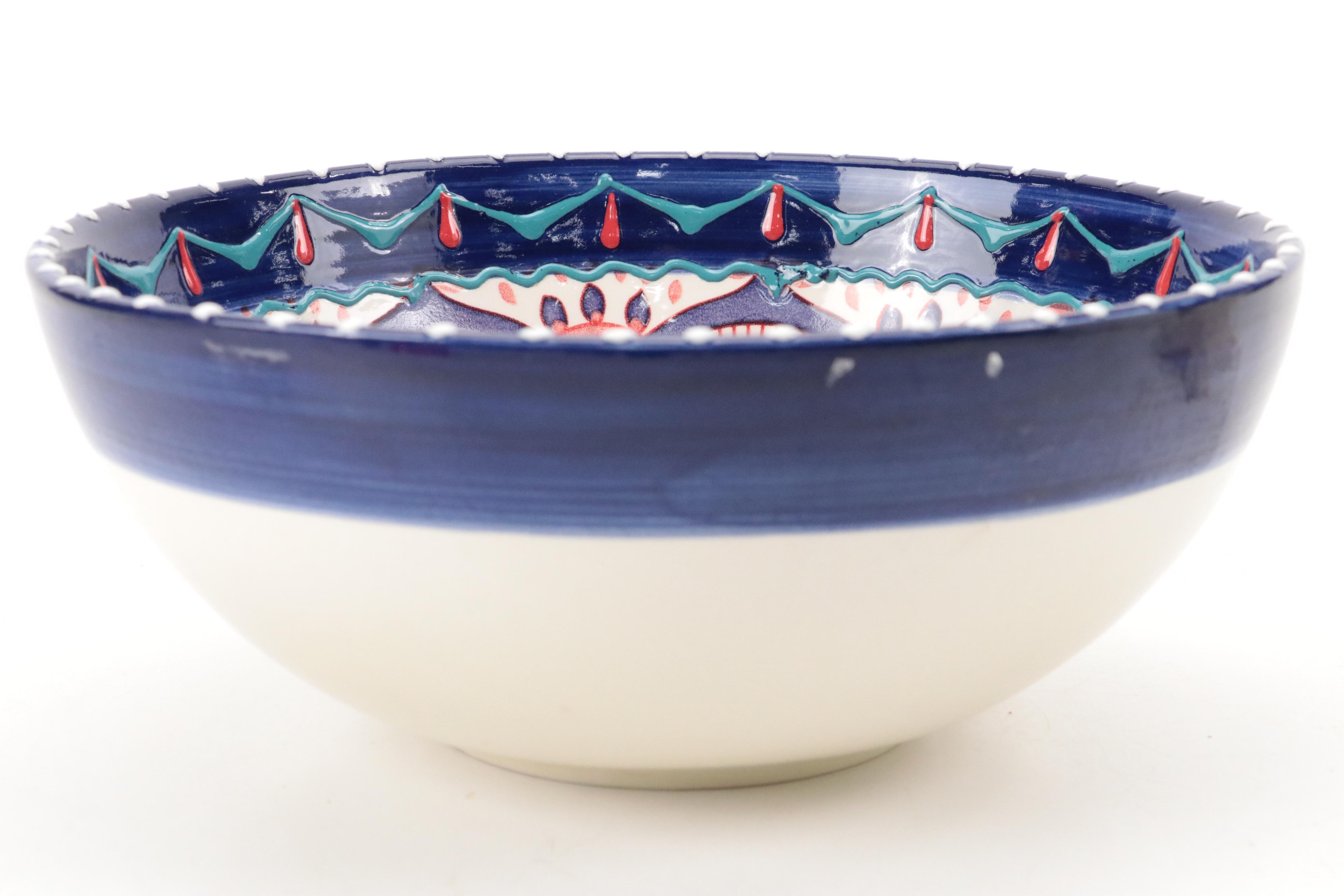 Del Rio Salado Moriage Ceramic Salad Bowl with Ceramic Scottie Dog Planter