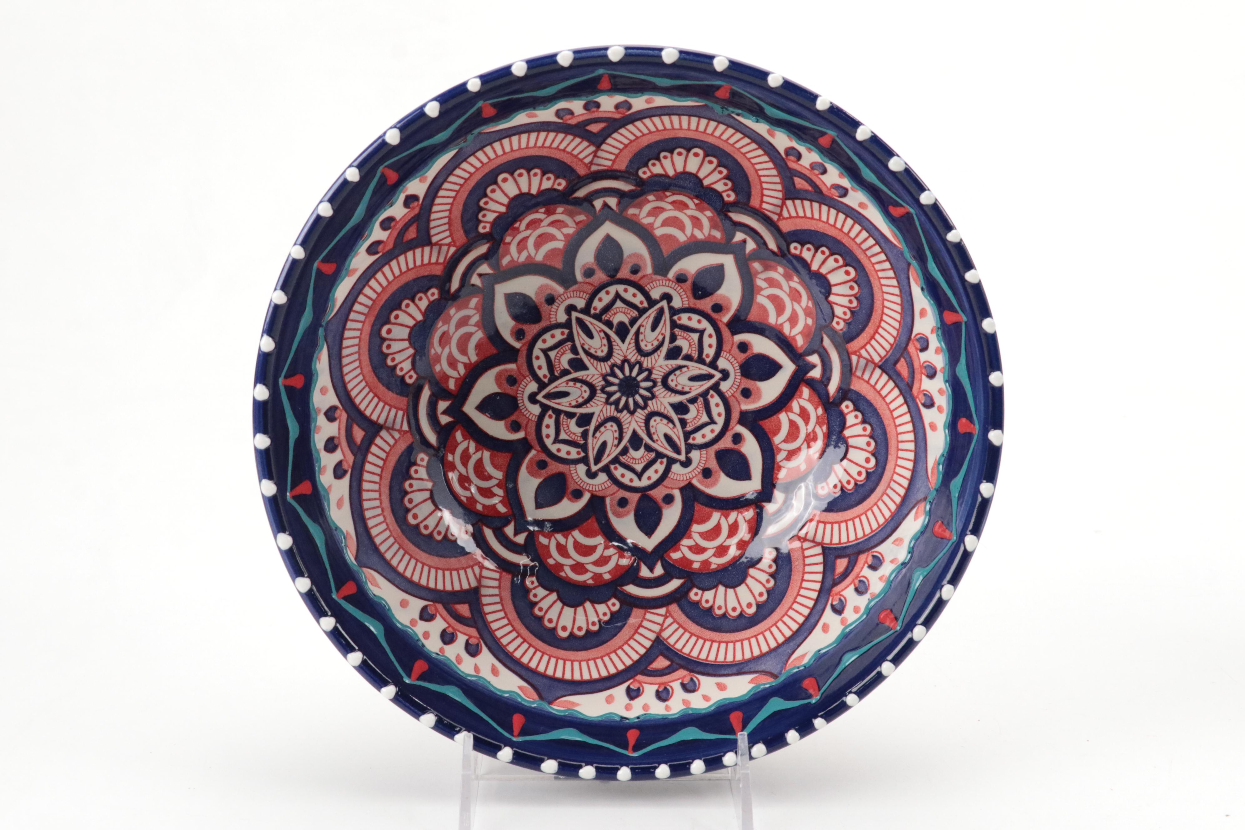 Del Rio Salado Moriage Ceramic Salad Bowl with Ceramic Scottie Dog Planter