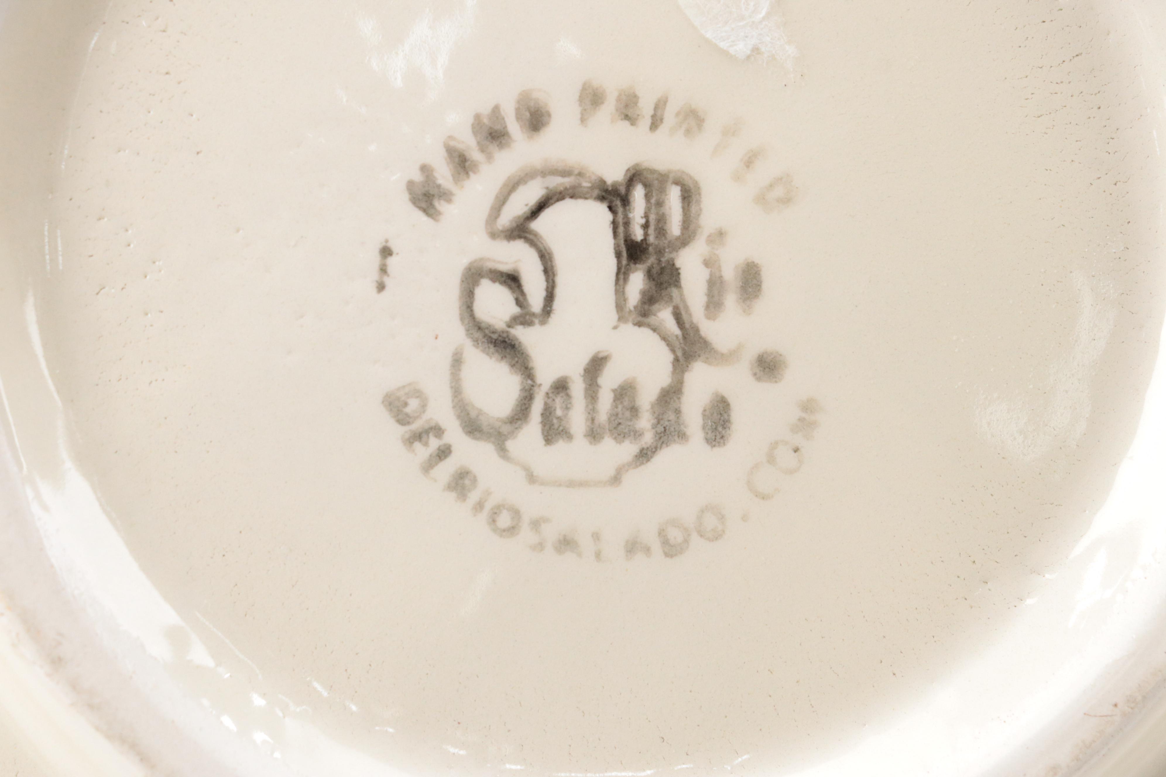 Del Rio Salado Moriage Ceramic Salad Bowl with Ceramic Scottie Dog Planter