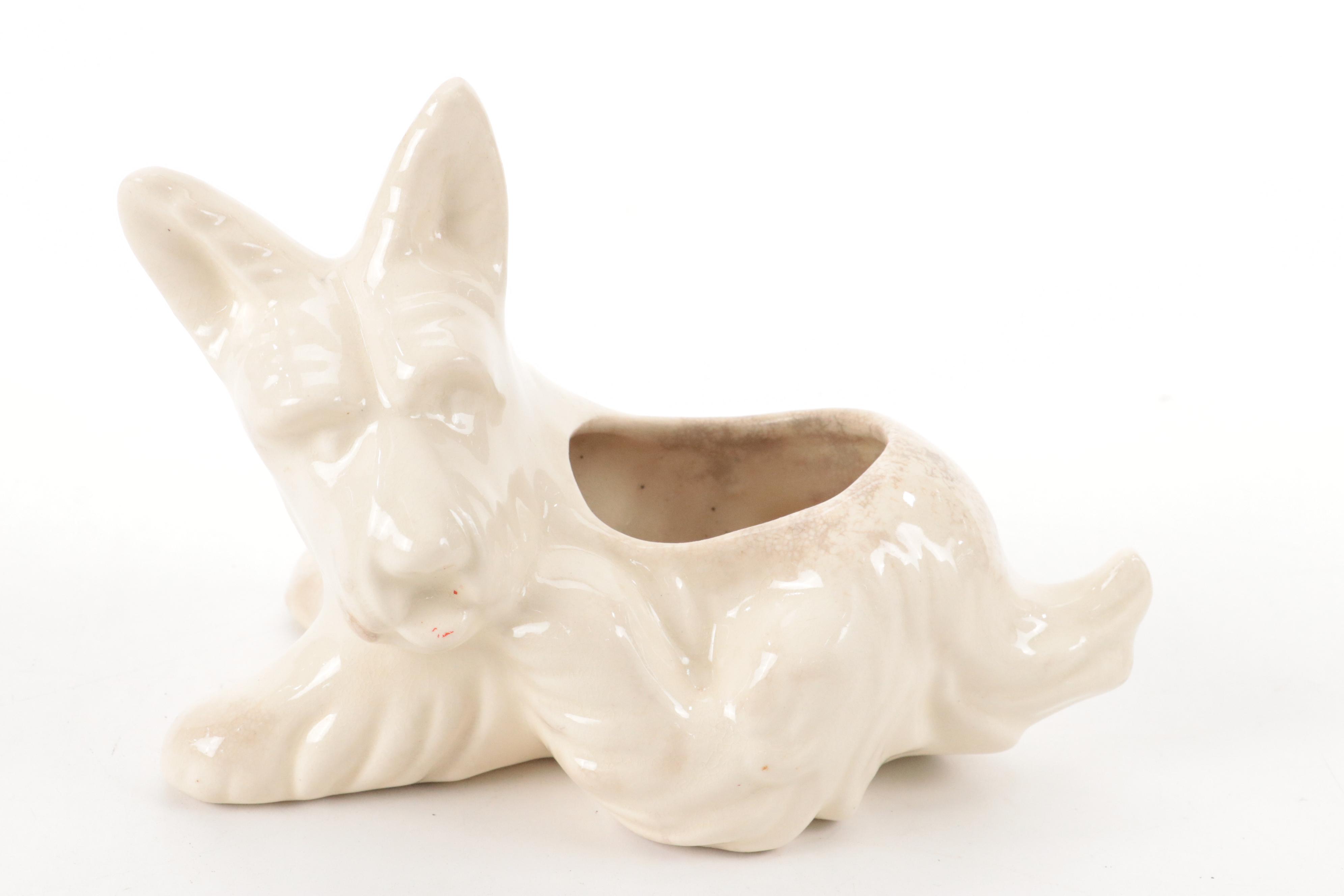 Del Rio Salado Moriage Ceramic Salad Bowl with Ceramic Scottie Dog Planter