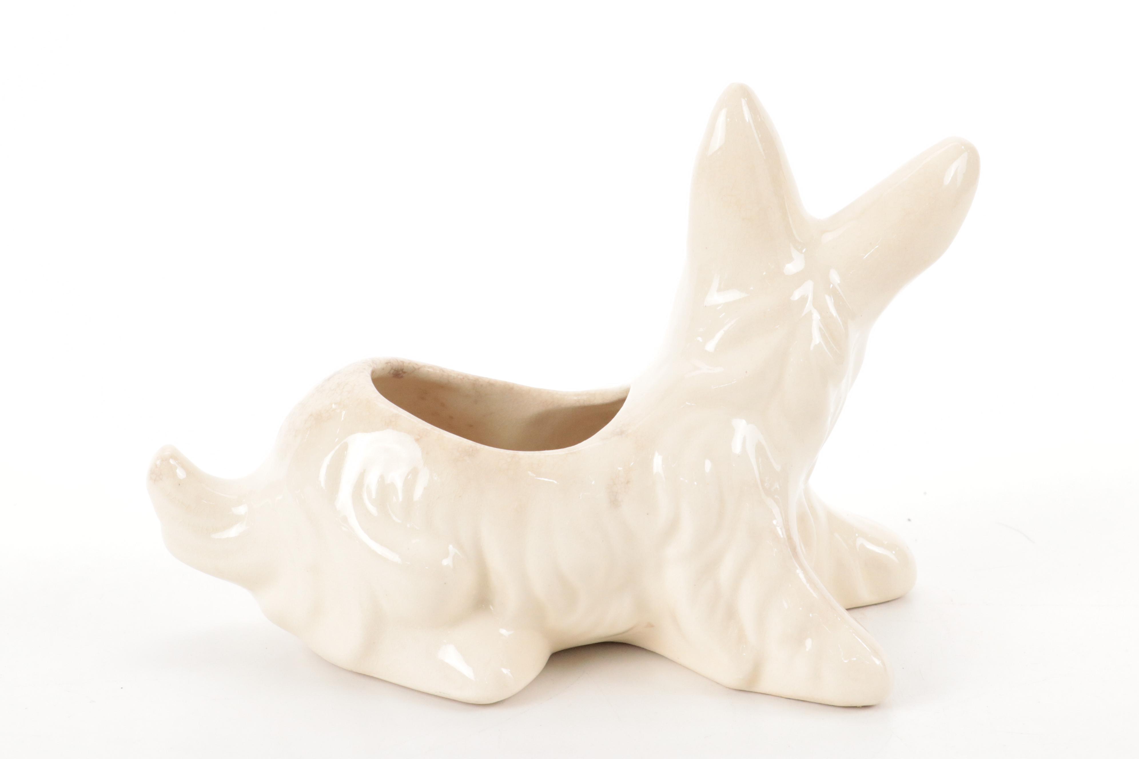 Del Rio Salado Moriage Ceramic Salad Bowl with Ceramic Scottie Dog Planter