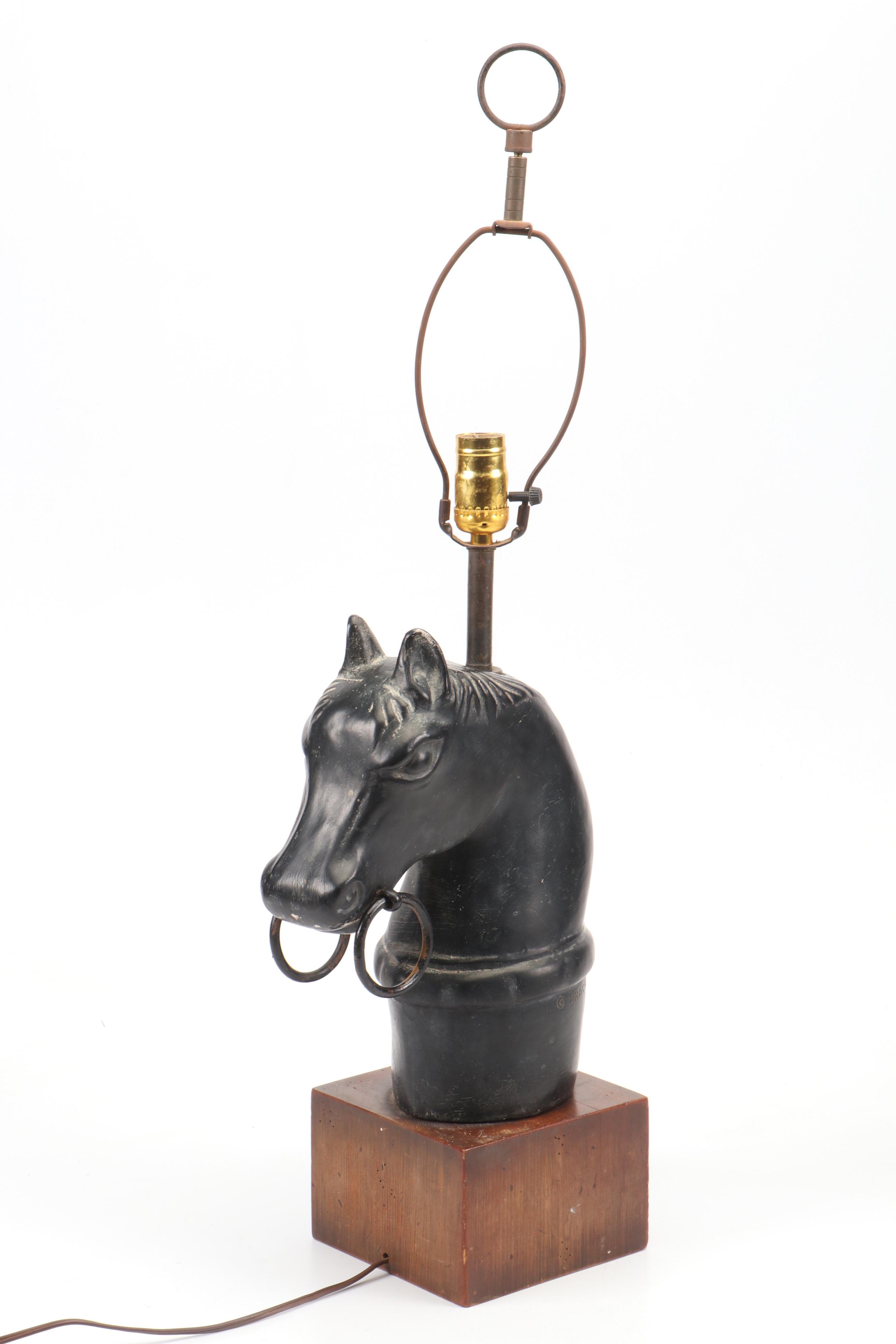 Iron Horse Head Hitching Post Table Lamp with Wooden Base
