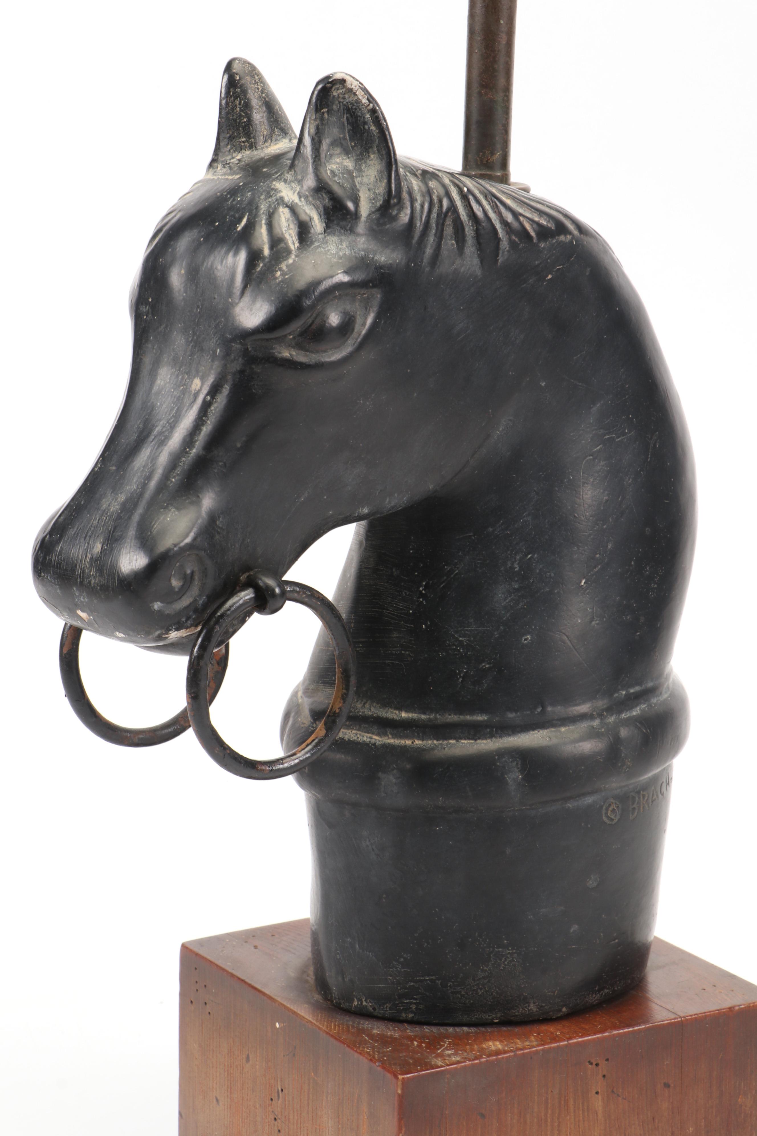 Iron Horse Head Hitching Post Table Lamp with Wooden Base