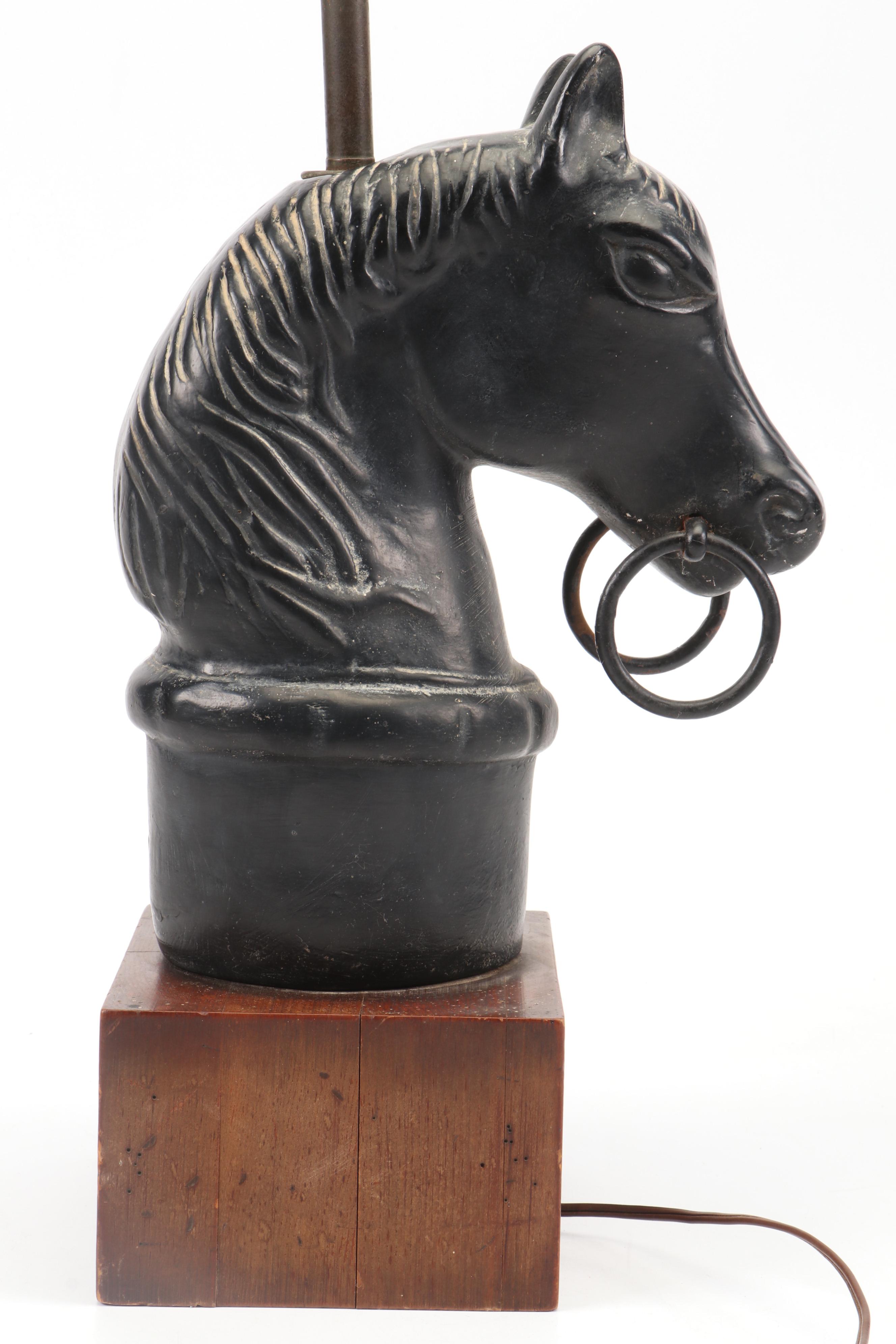 Iron Horse Head Hitching Post Table Lamp with Wooden Base
