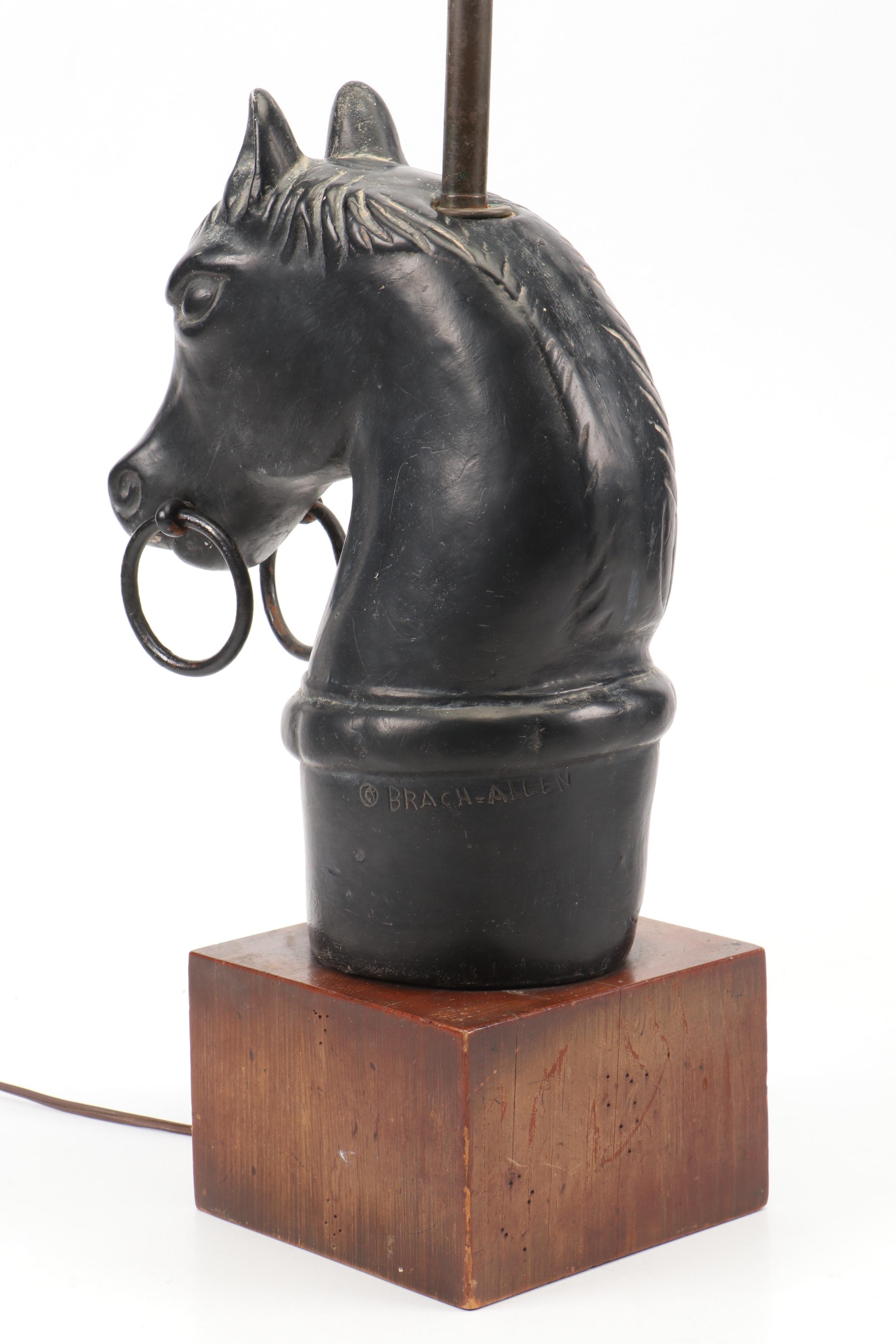 Iron Horse Head Hitching Post Table Lamp with Wooden Base