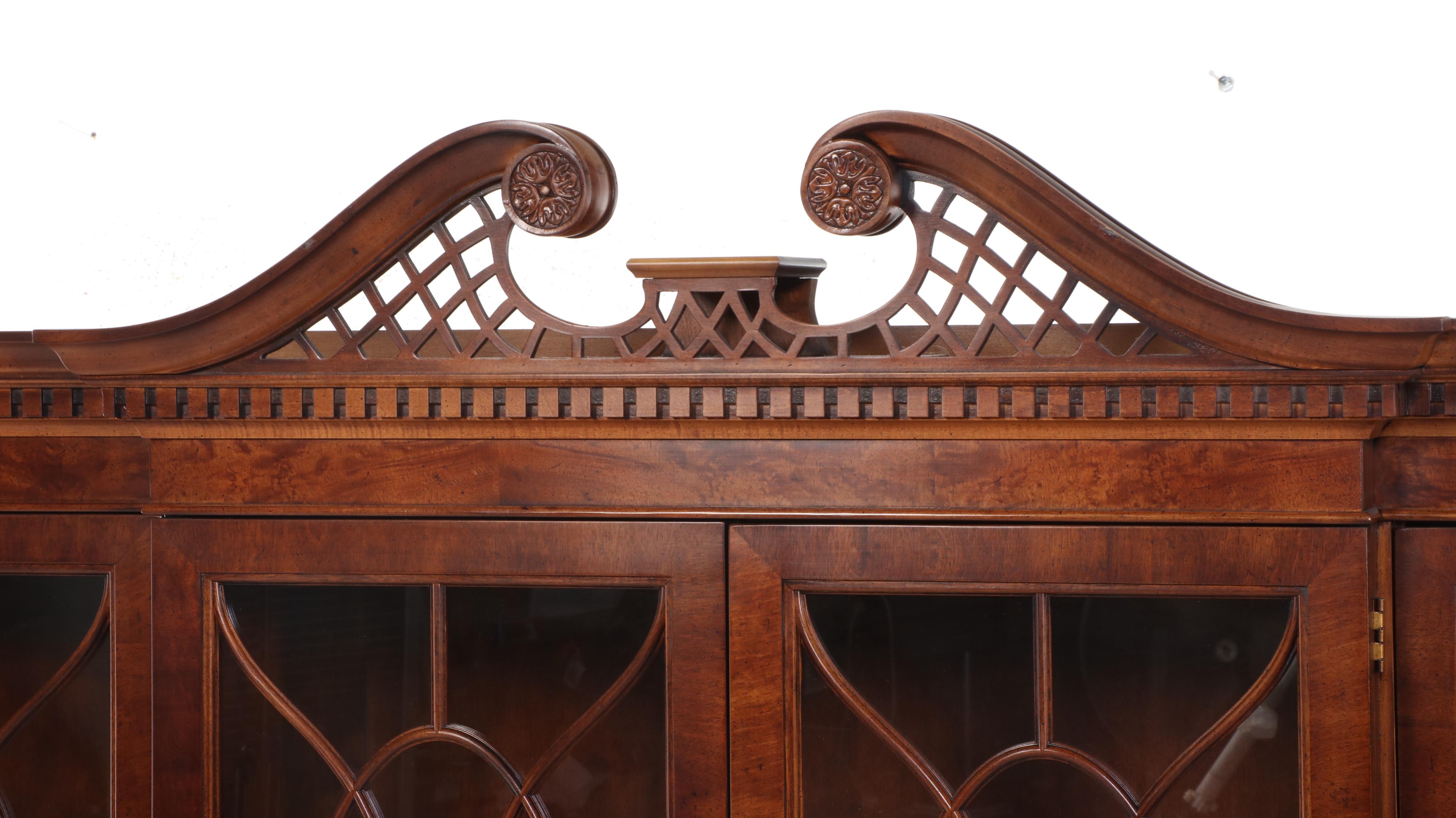 Henredon "Aston Court" Burl Wood and Mahogany Breakfront China Cabinet