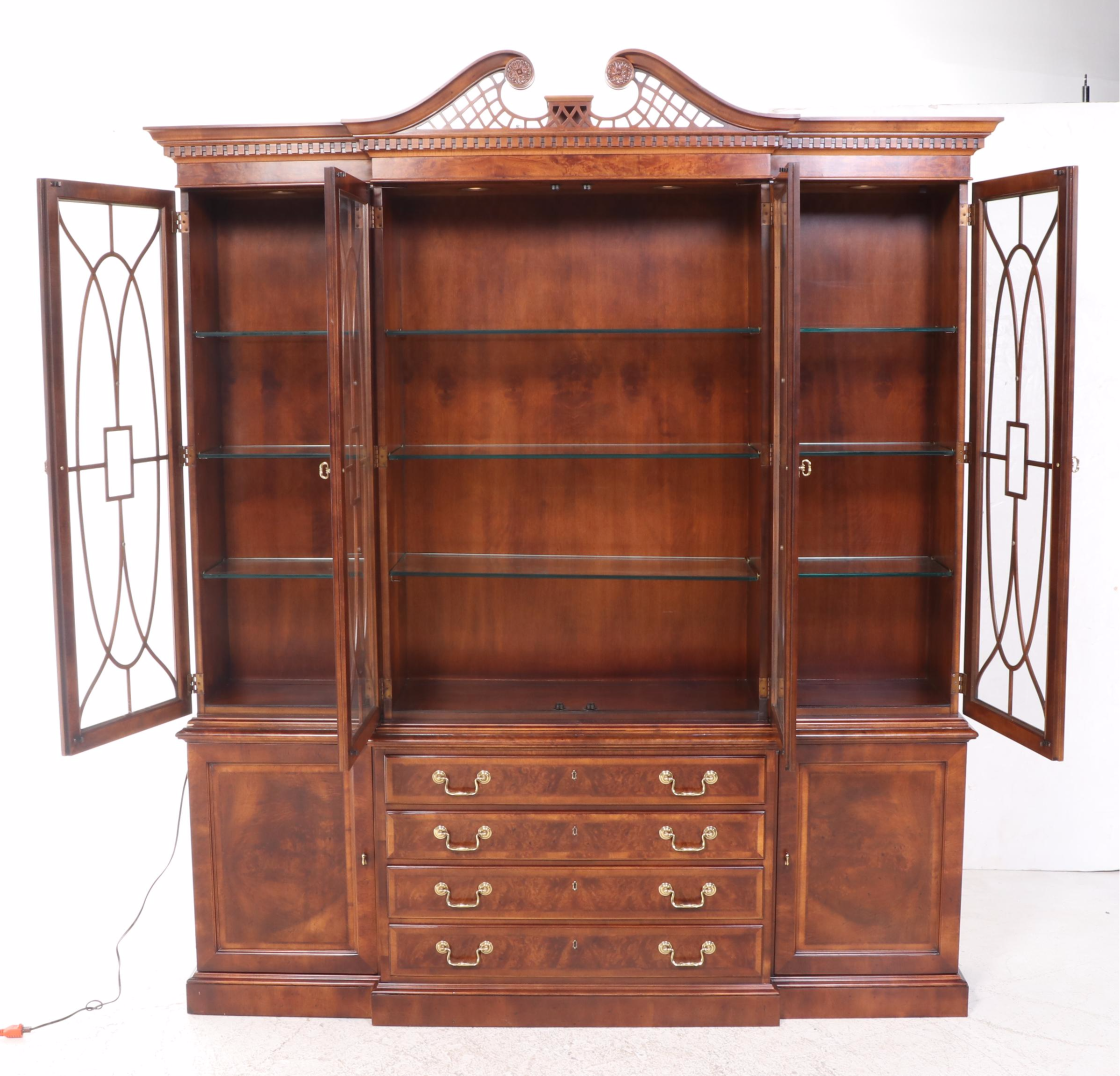 Henredon "Aston Court" Burl Wood and Mahogany Breakfront China Cabinet