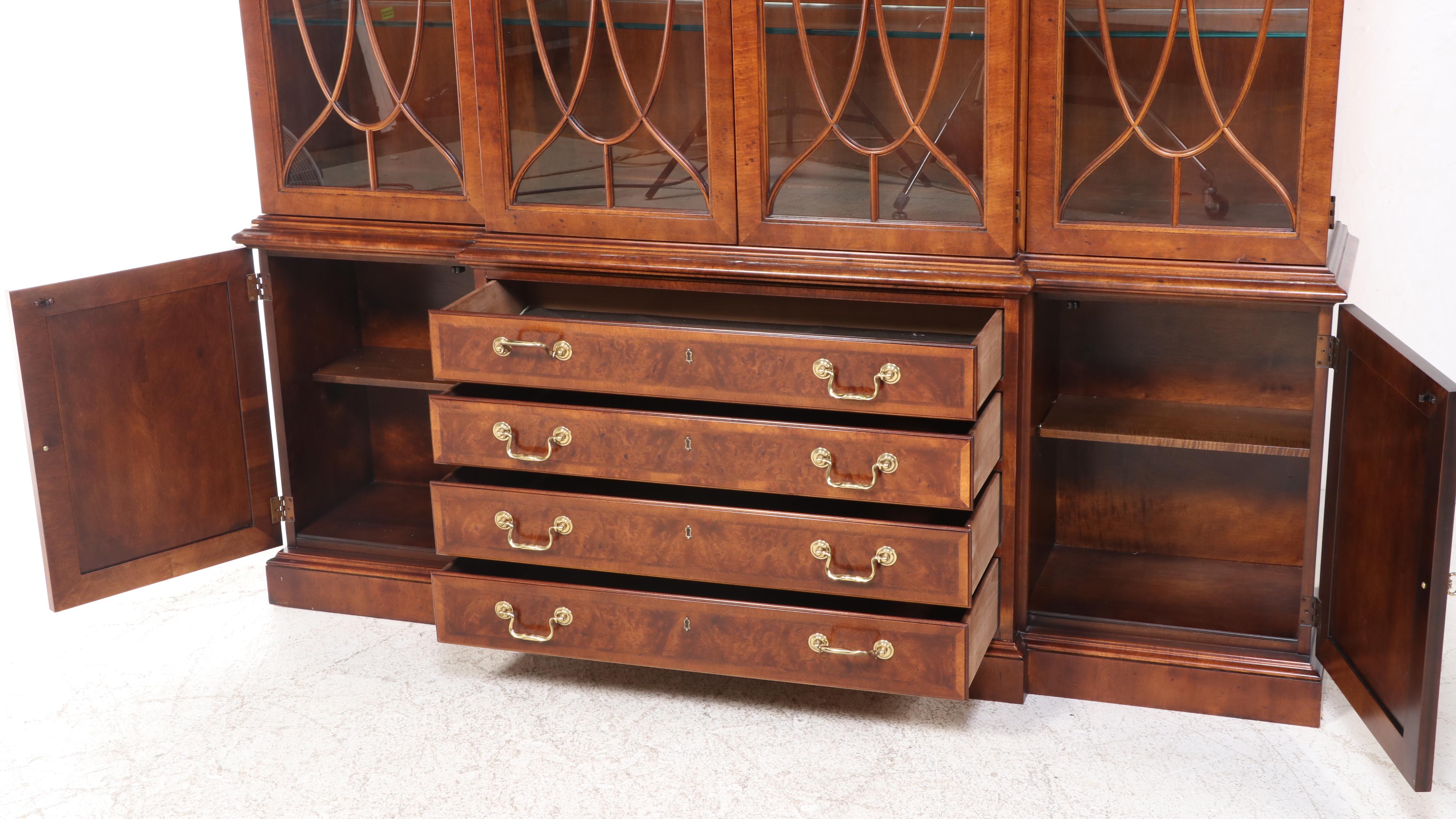 Henredon "Aston Court" Burl Wood and Mahogany Breakfront China Cabinet