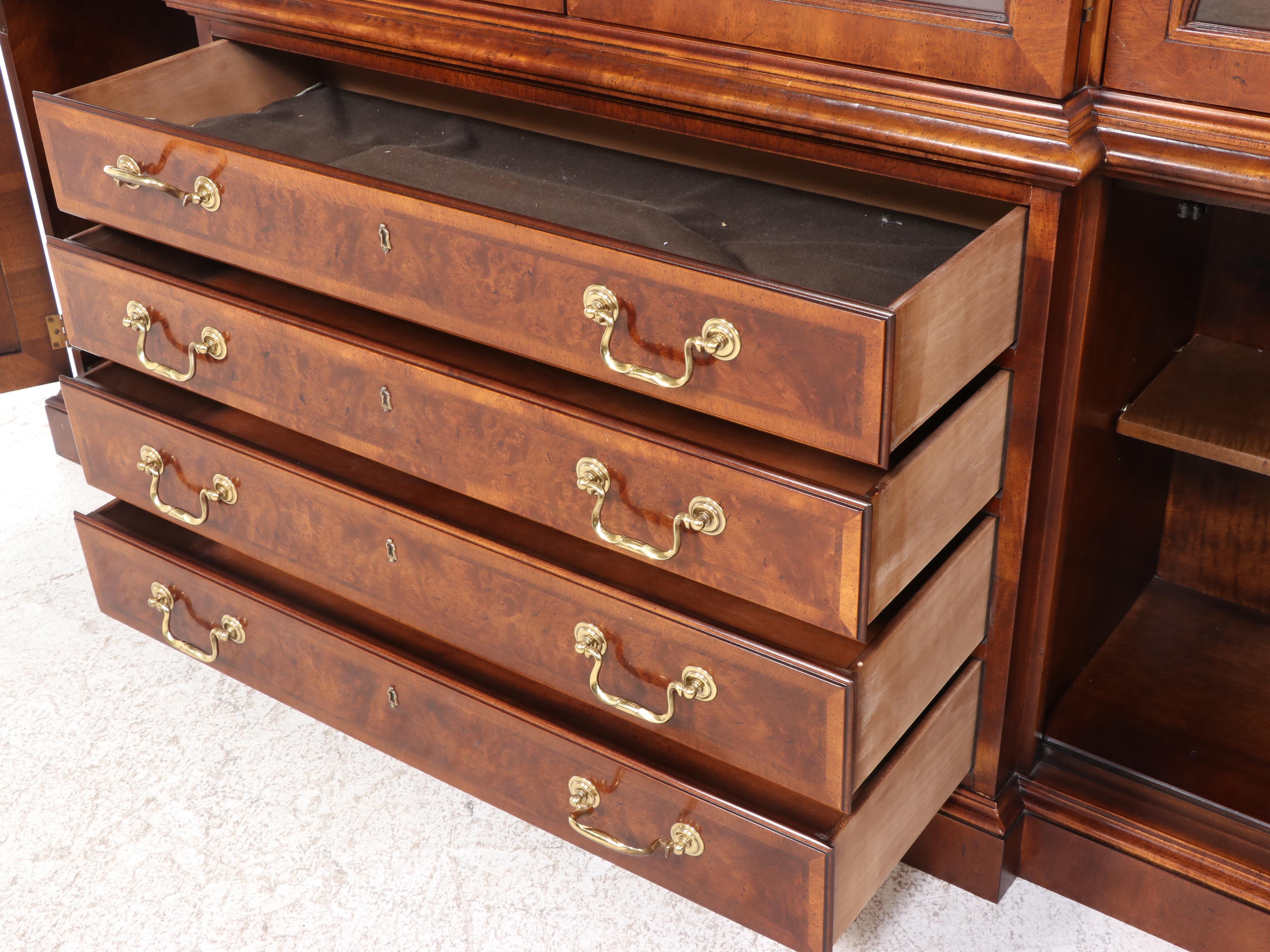 Henredon "Aston Court" Burl Wood and Mahogany Breakfront China Cabinet