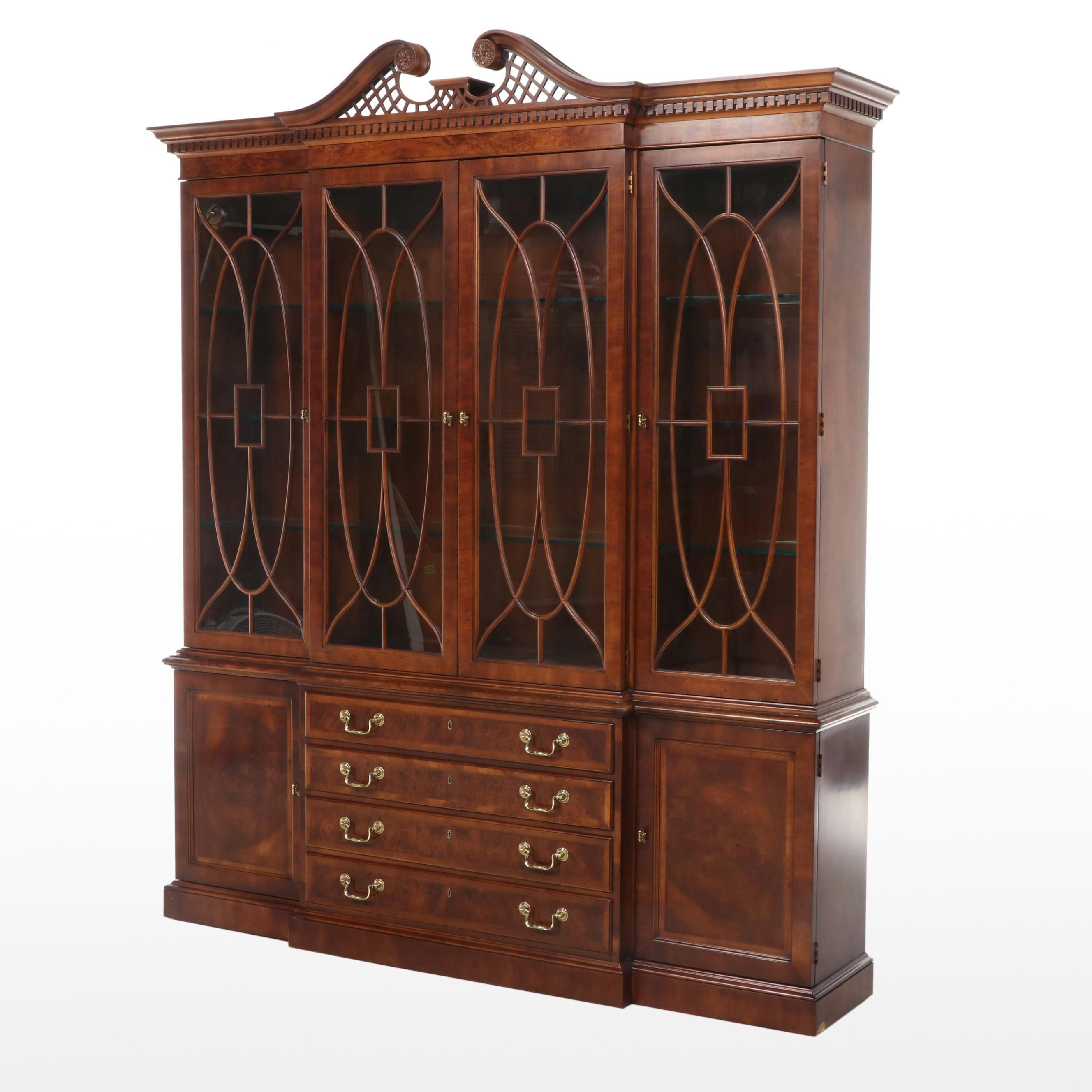 Henredon "Aston Court" Burl Wood and Mahogany Breakfront China Cabinet