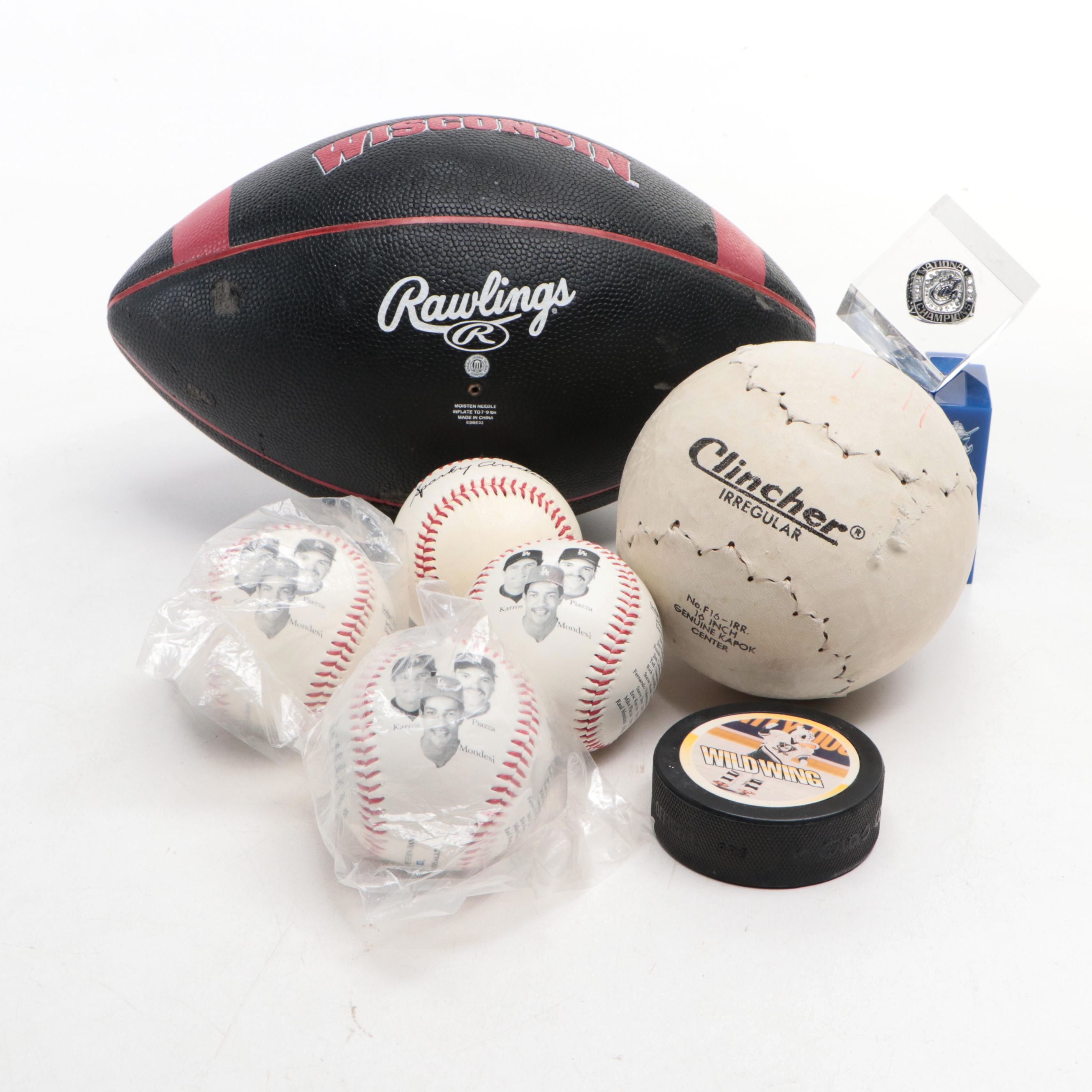 Wisconsin Badgers Themed Football with Columbus Clippers Replica Ring and More