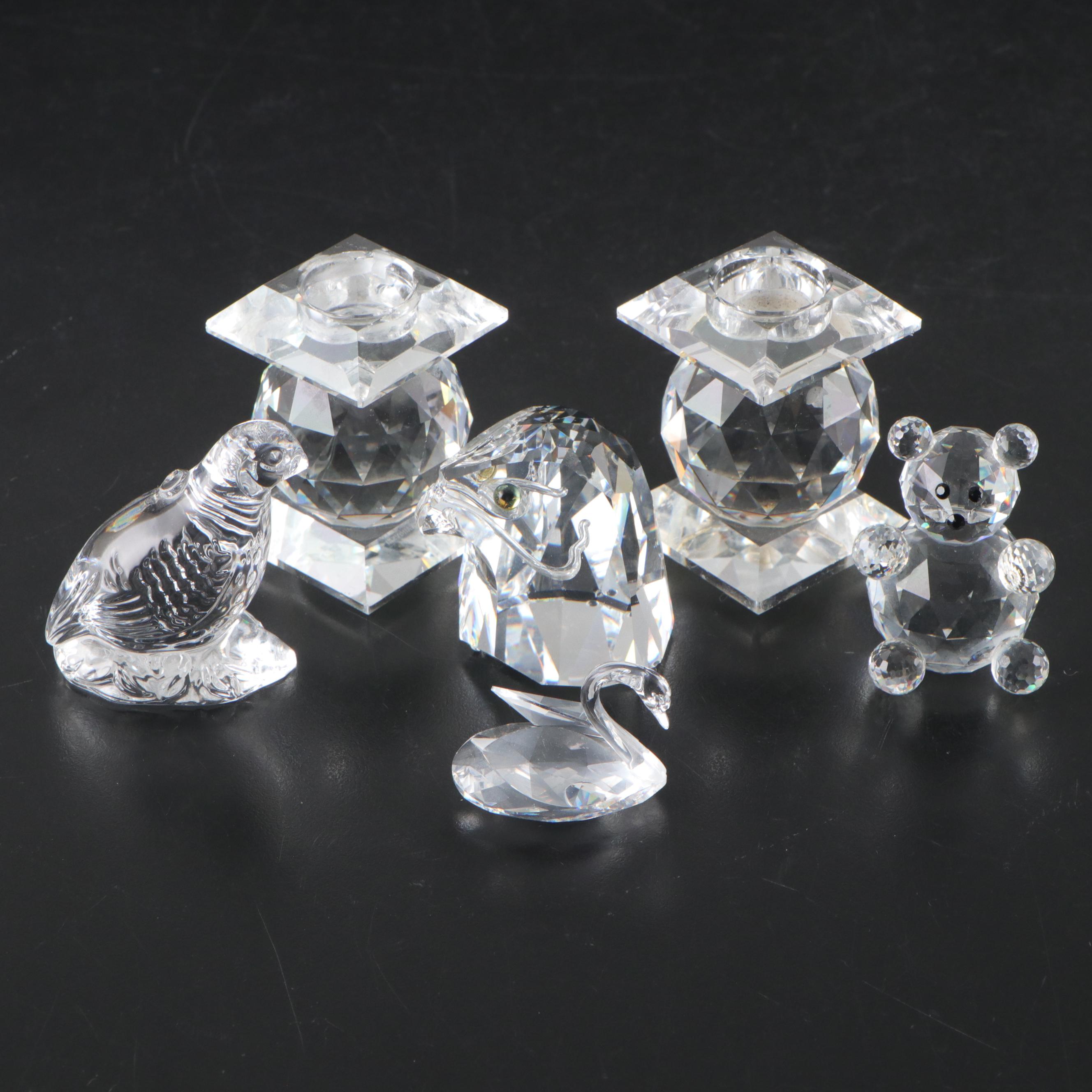 Swarovski Crystal Eagle Head Paperweight and Swan Figurine with More