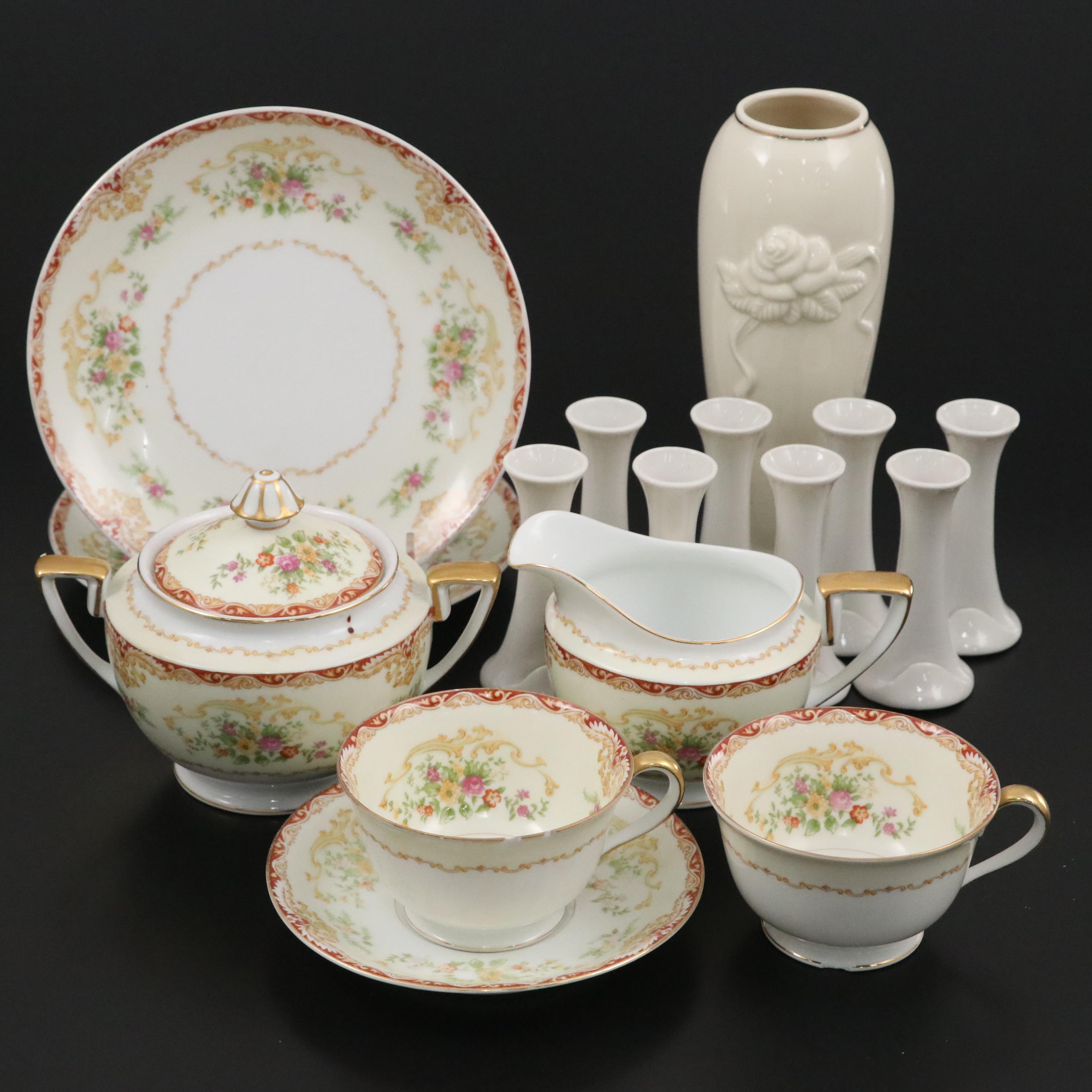 Morimura Bros Noritake Porcelain Plates, Tea Service and Lenox Vase, Vintage