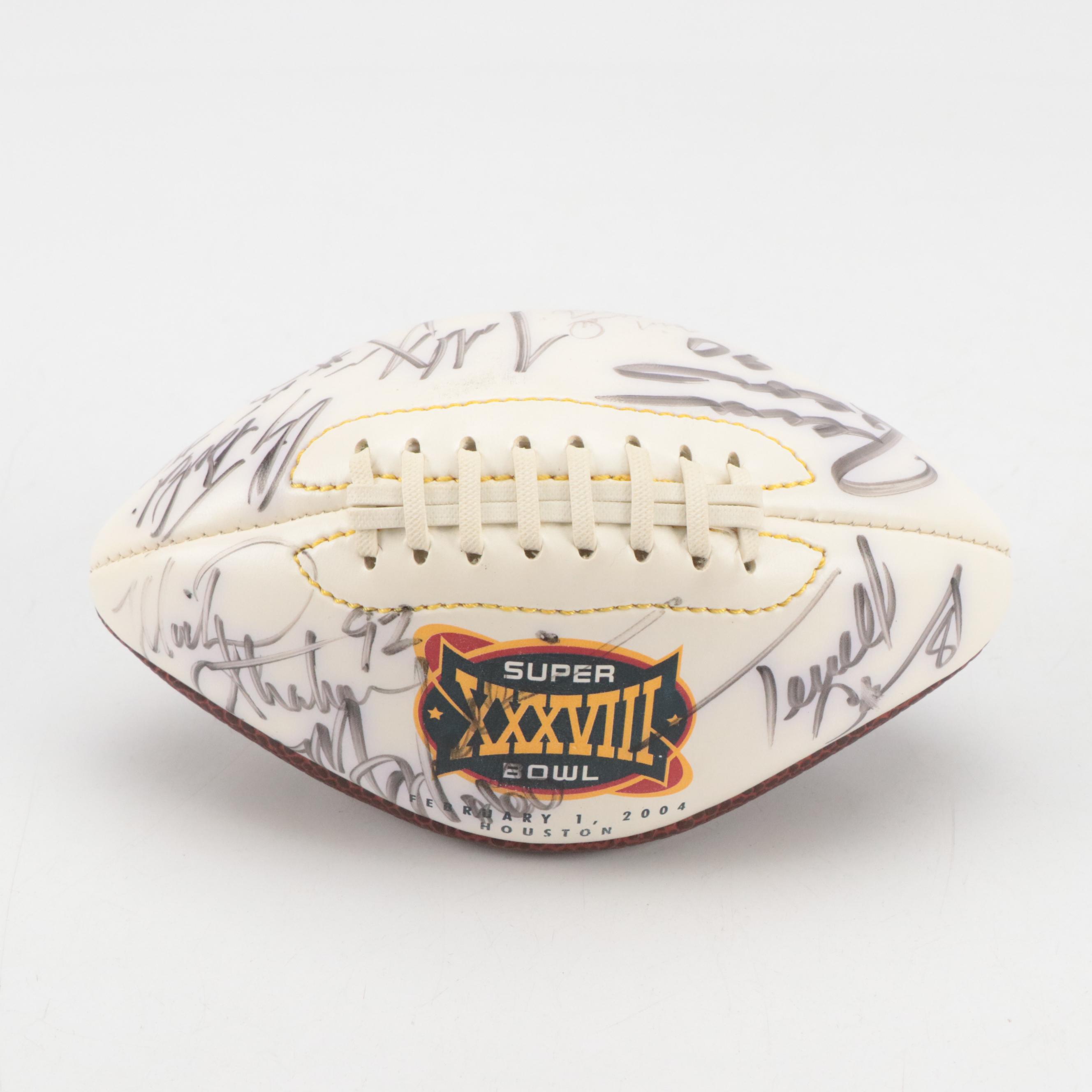 Super Bowl XXXVIII Signed Mini Football with Ticket Stub and More